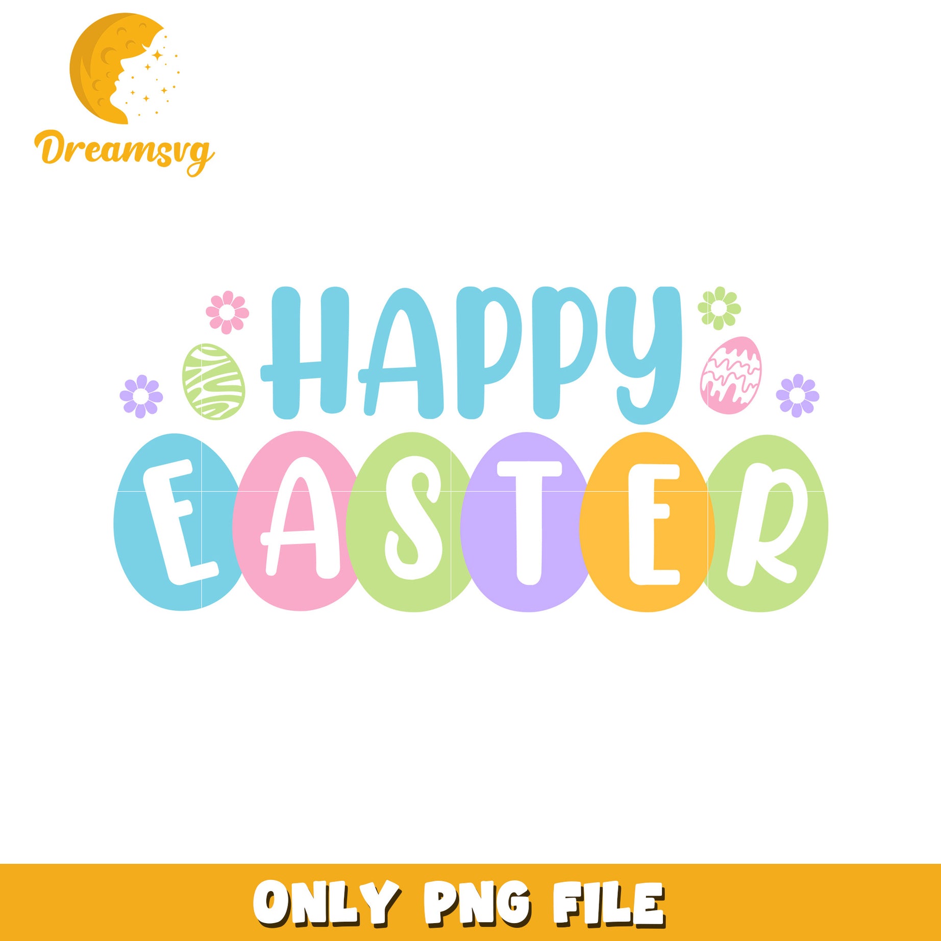 Happy Easter Colorful Eggs and Flowers PNG Design Image