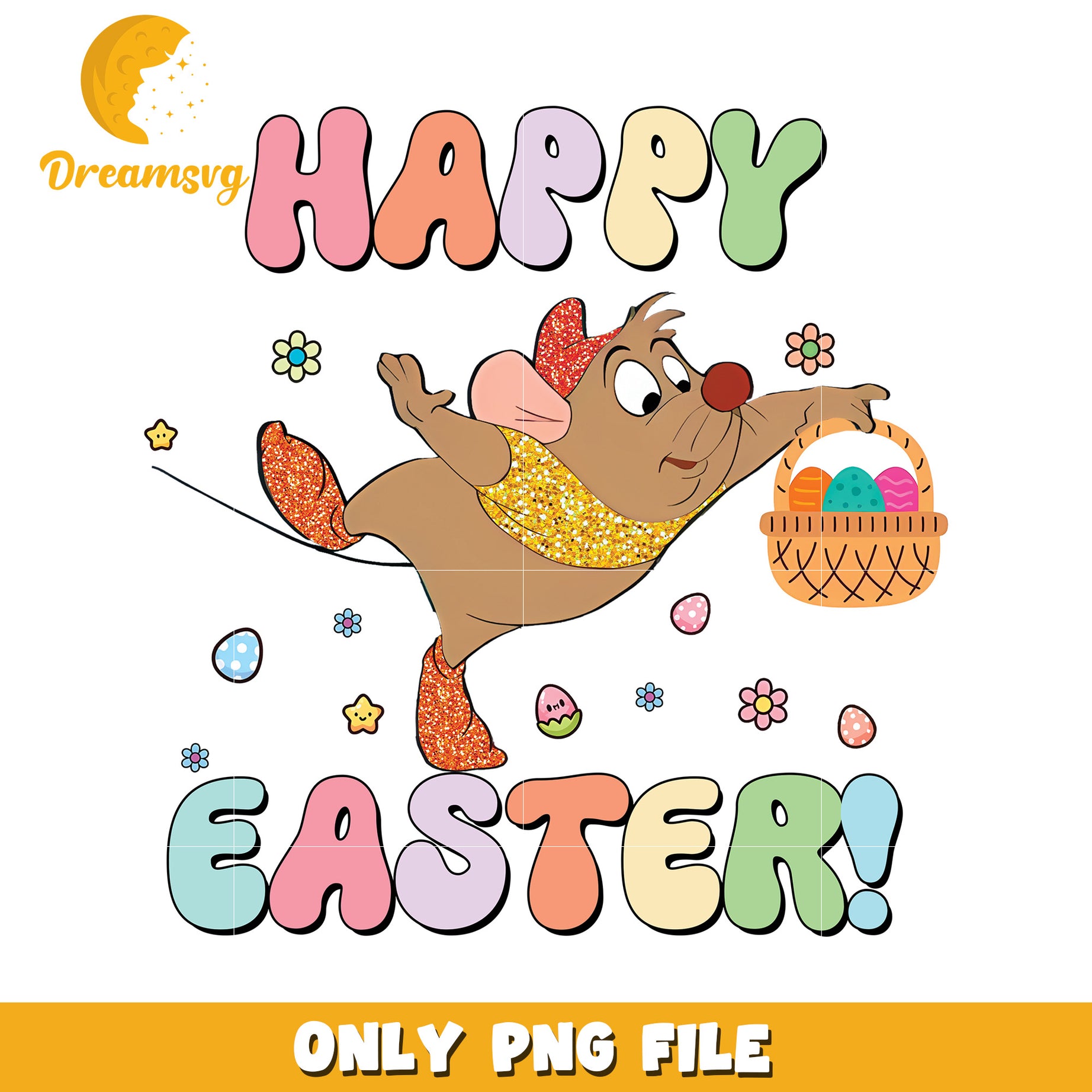 Happy Easter Colorful Illustration with Cute Mouse PNG
