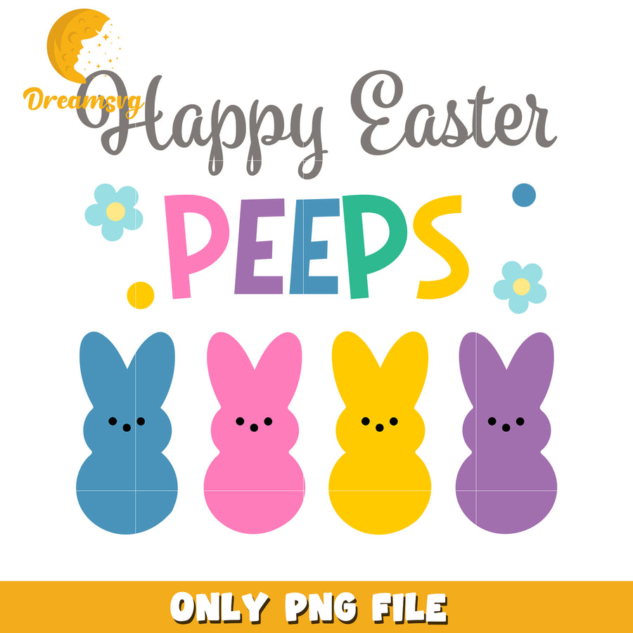 Happy Easter Colorful Peeps Cute PNG Graphic Design