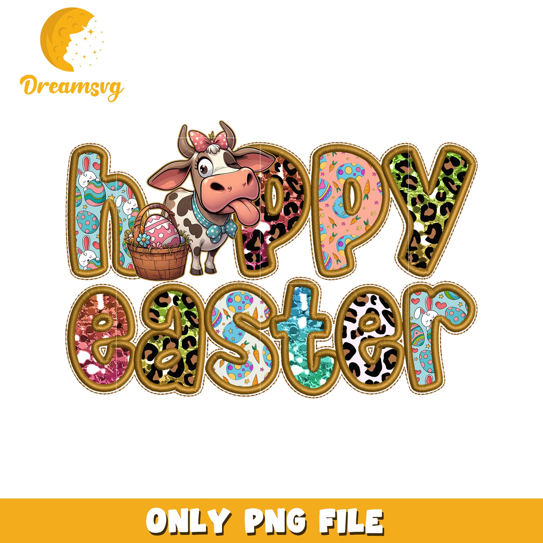 Happy Easter Cow Design Colorful PNG File Download