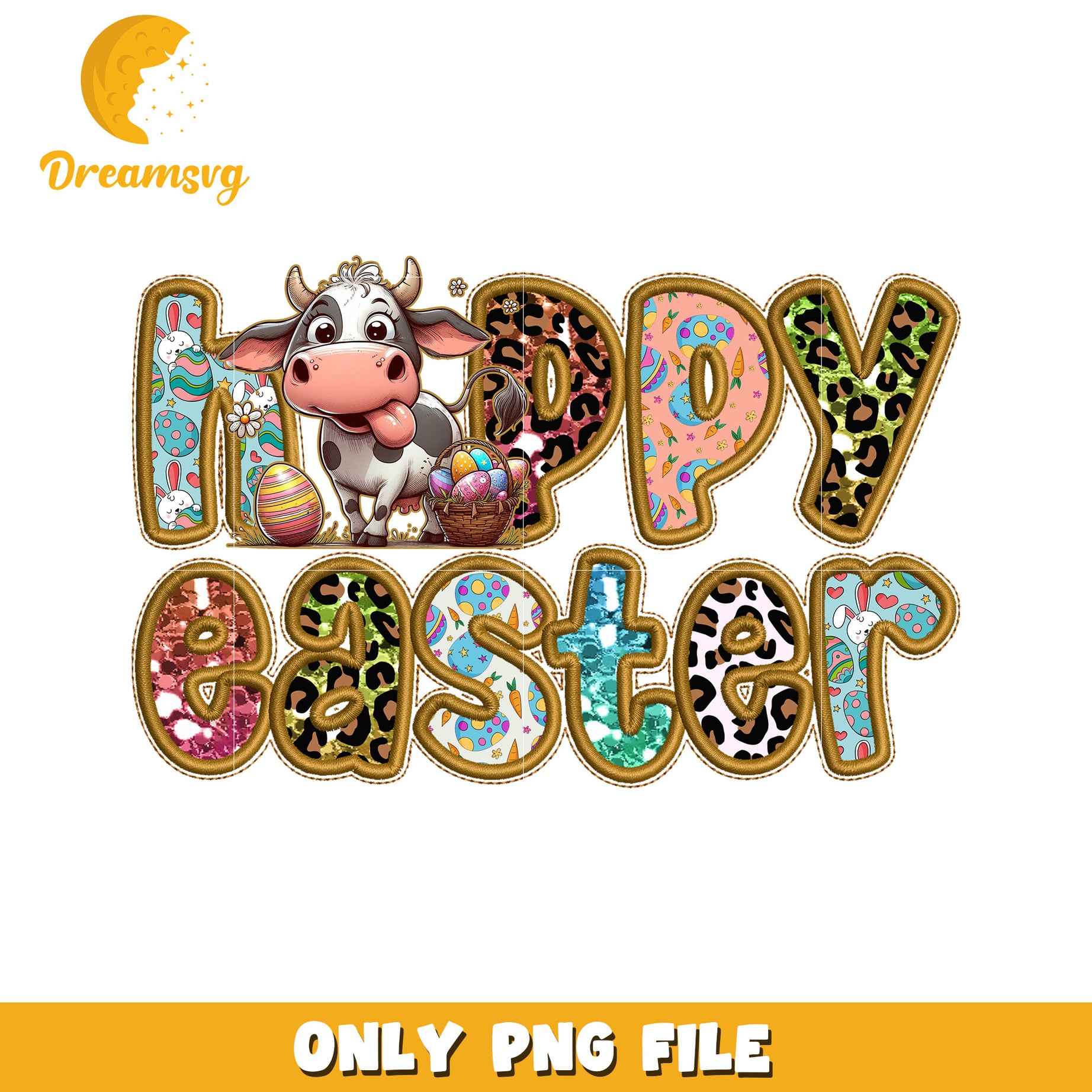 Happy Easter Cow Design PNG File for Festive Celebrations