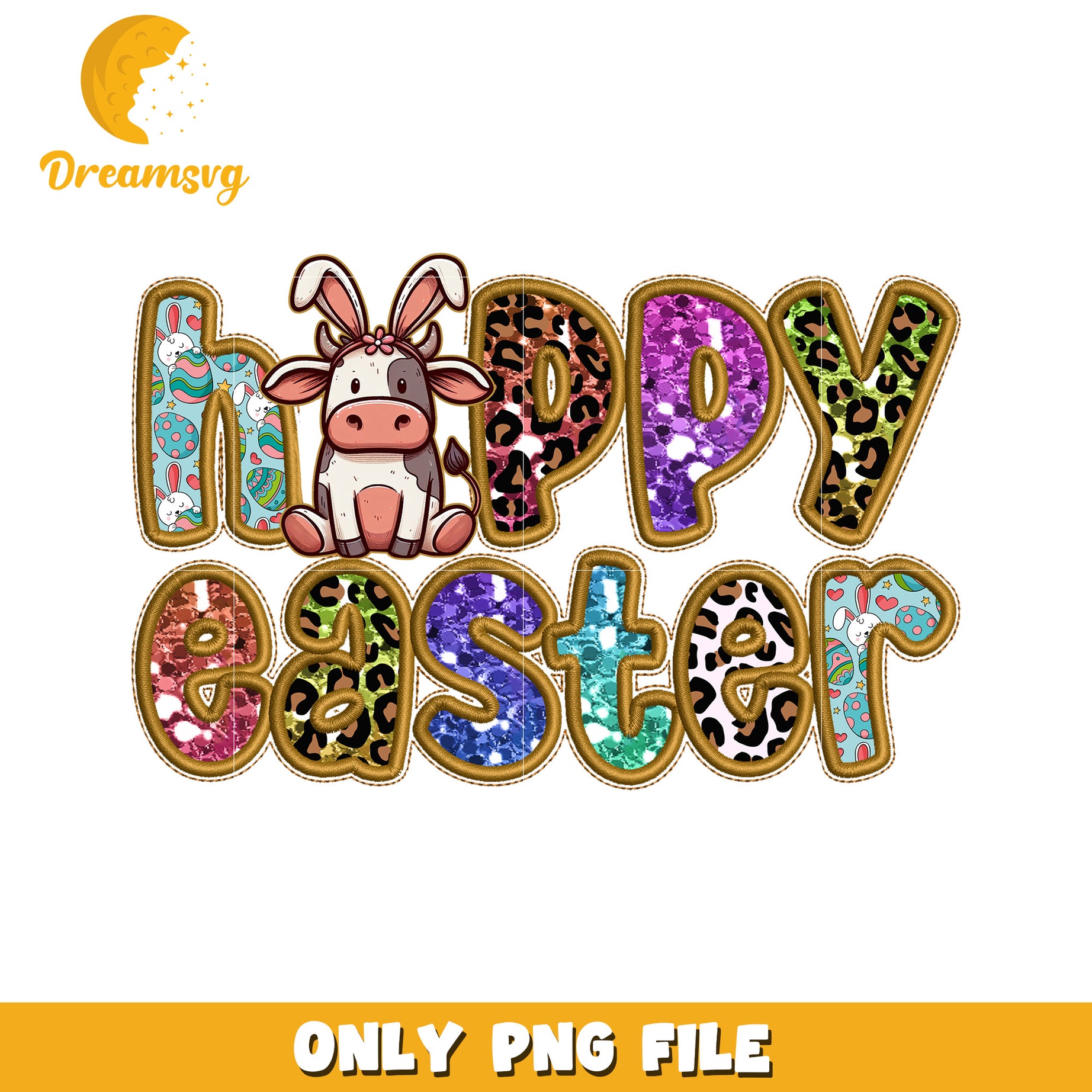 Happy Easter Cow PNG Design for Spring Celebrations