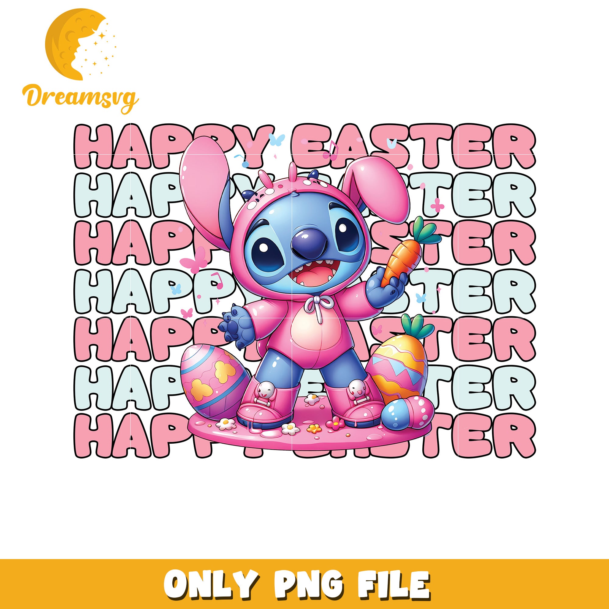 Happy Easter Cute Bunny Character PNG Graphic Design