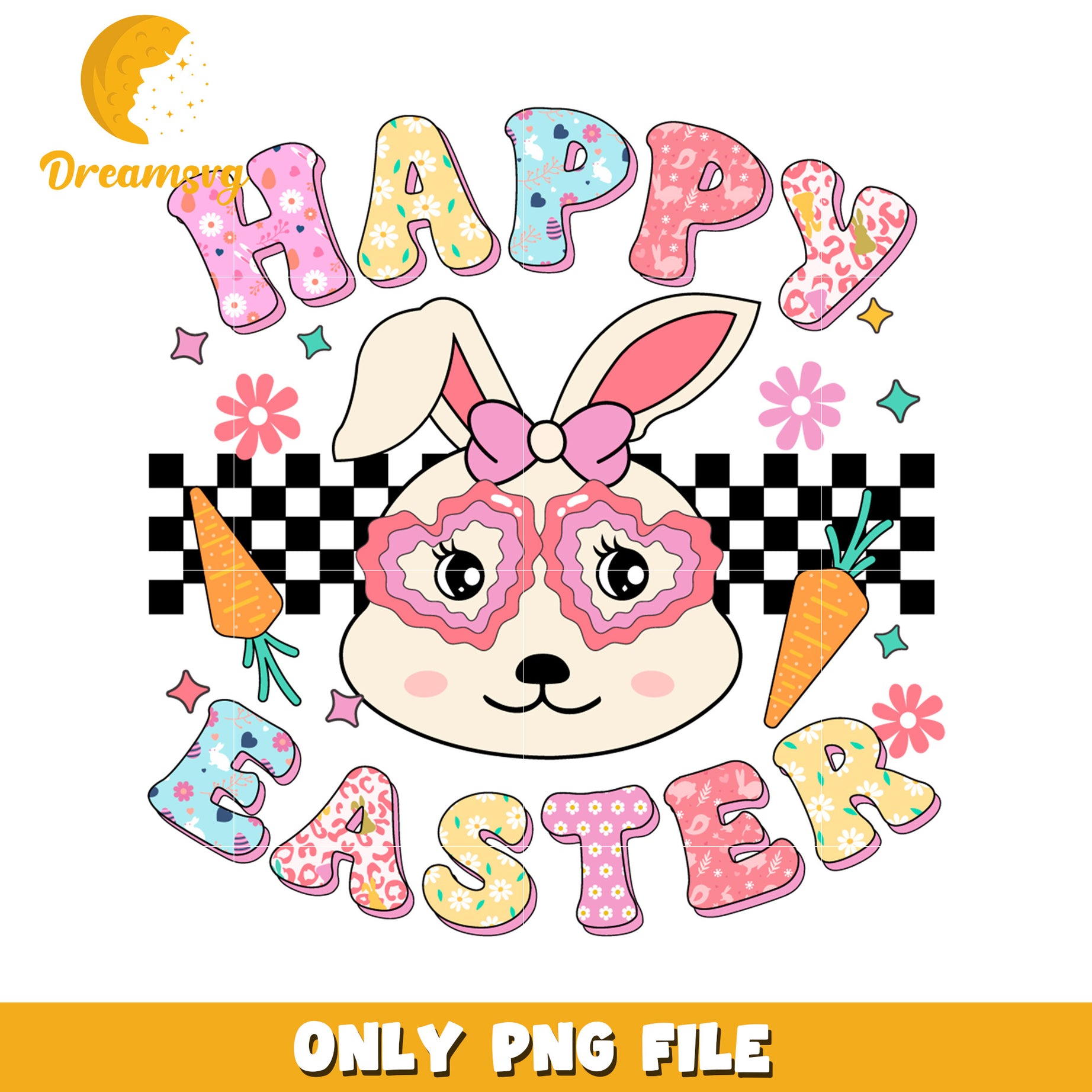 Happy Easter Cute Bunny Graphic PNG for Spring Designs