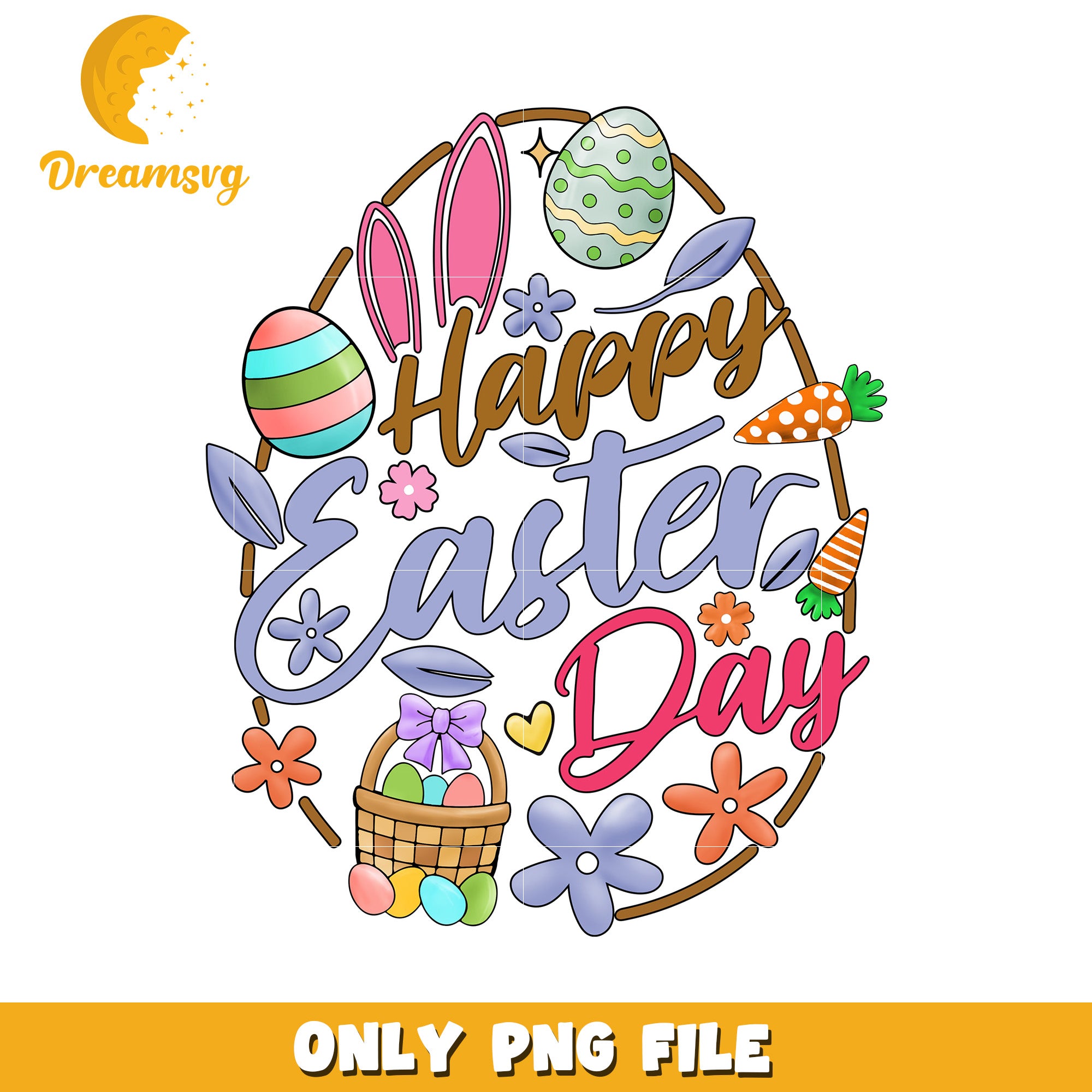 Happy Easter Day Colorful Design PNG for Celebrations