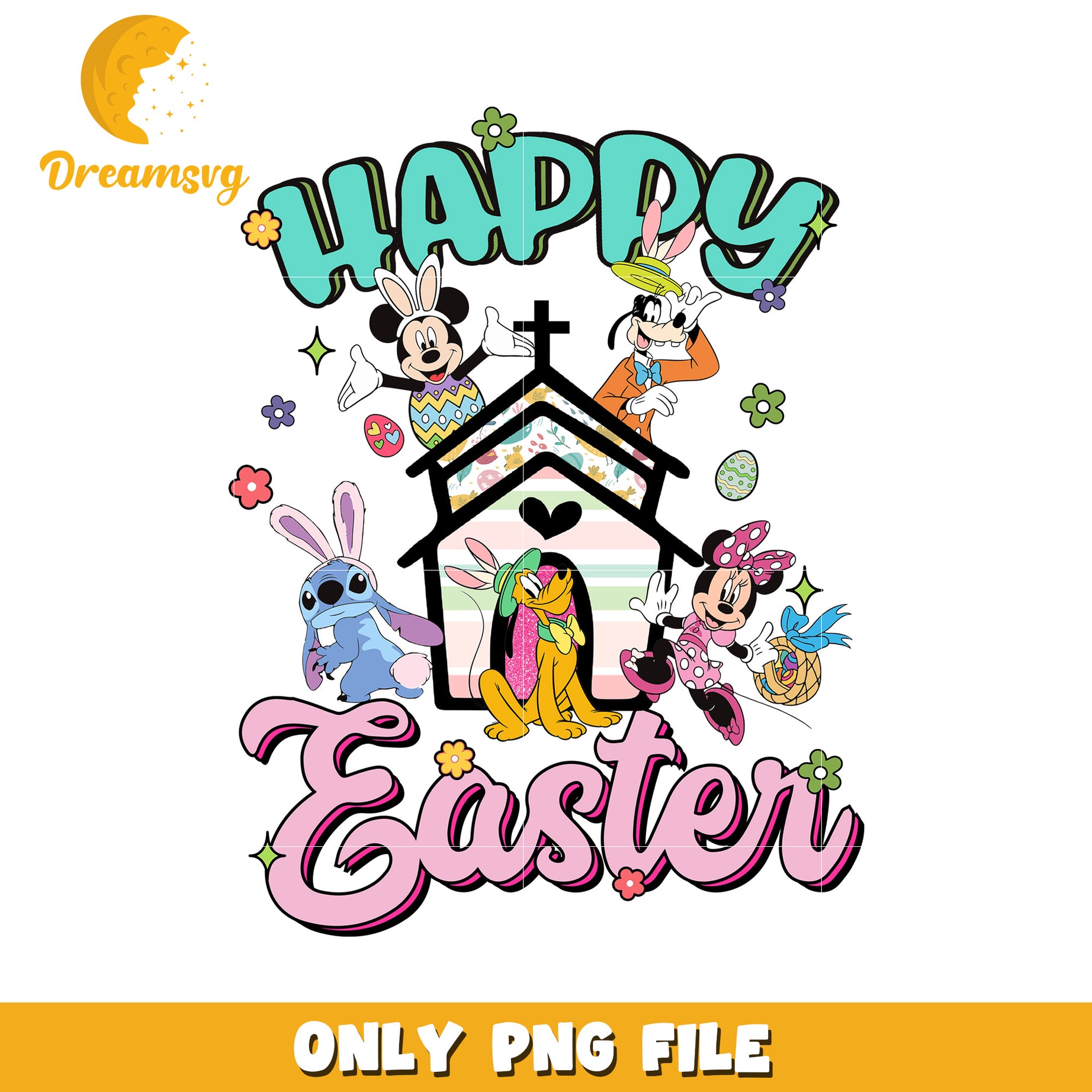 Happy Easter Disney Characters PNG File for Decorations