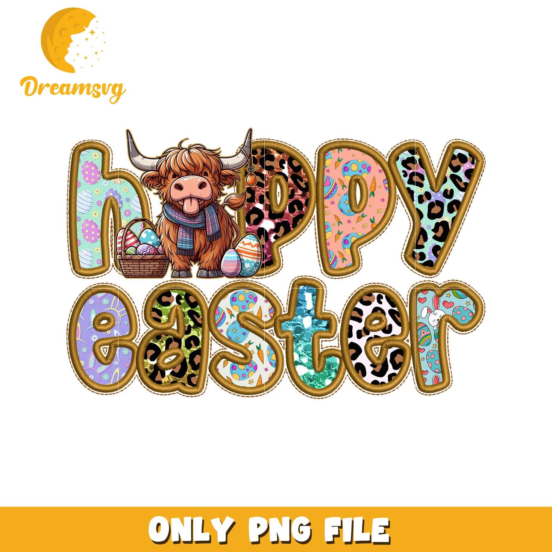 Happy Easter Festival PNG Design with Cute Cow Theme