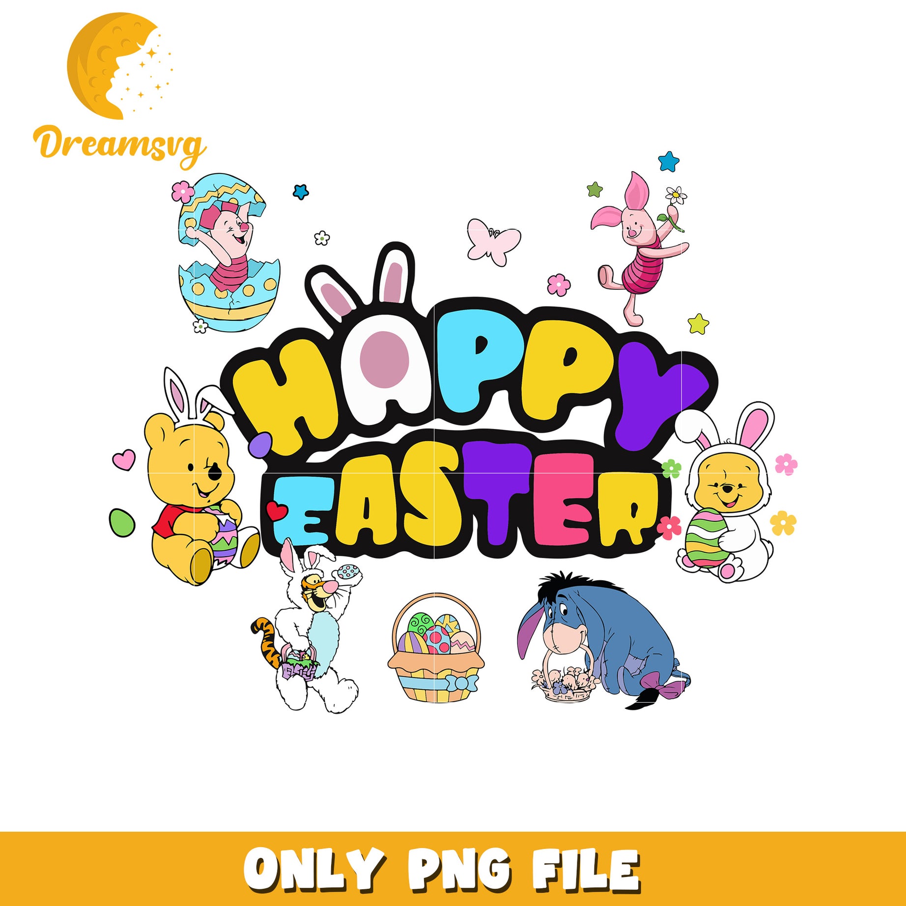 Happy Easter Fun PNG with Winnie the Pooh Characters