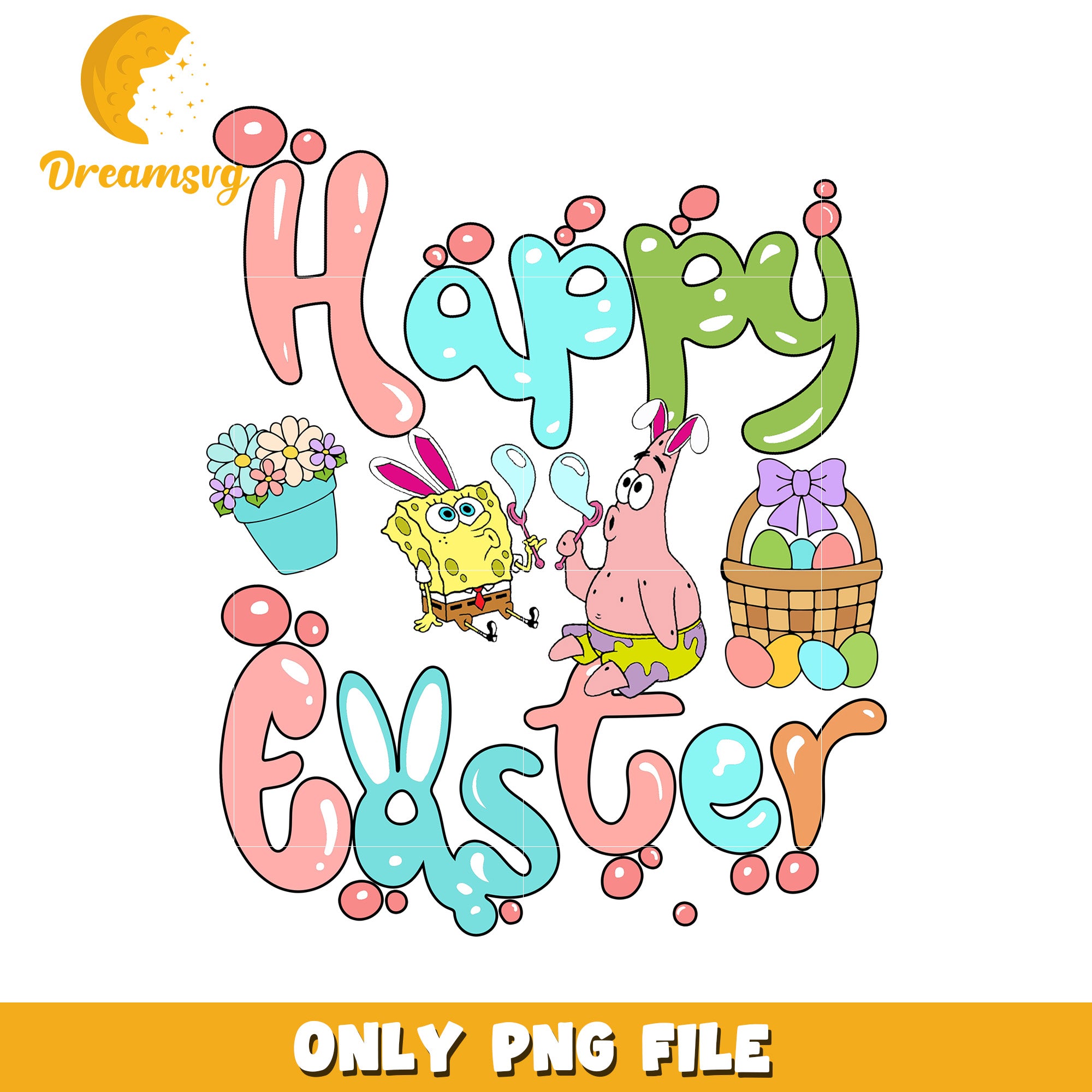Happy Easter Fun with SpongeBob and Patrick PNG Design