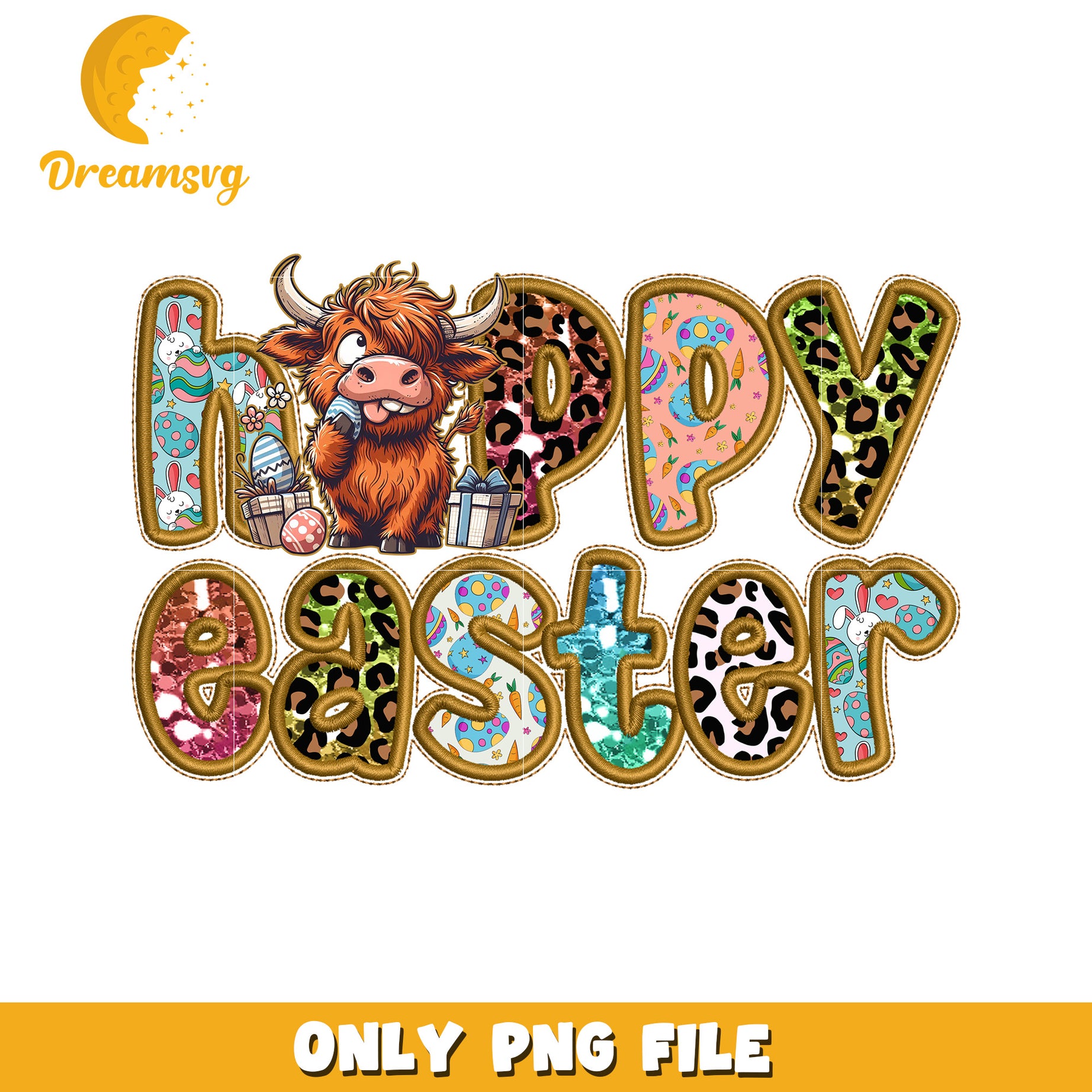 Happy Easter Highland Cow PNG