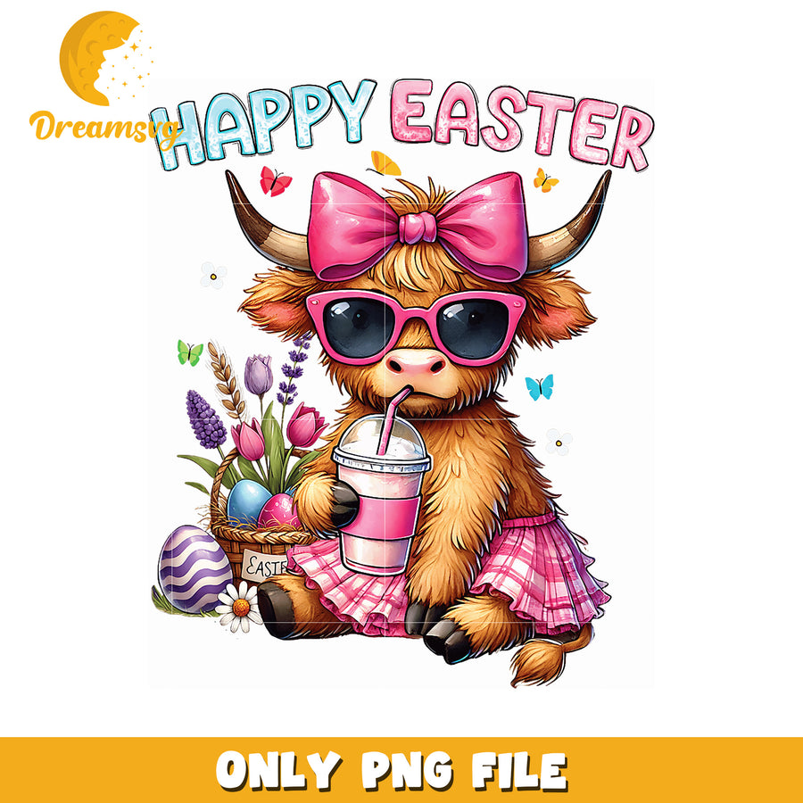 Happy Easter Highland Cow PNG Digital Download
