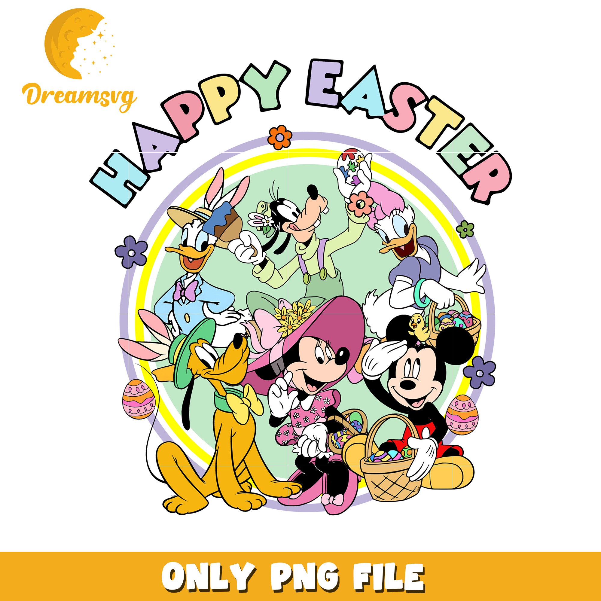 Happy Easter Mickey and Friends PNG File for Kids Decor