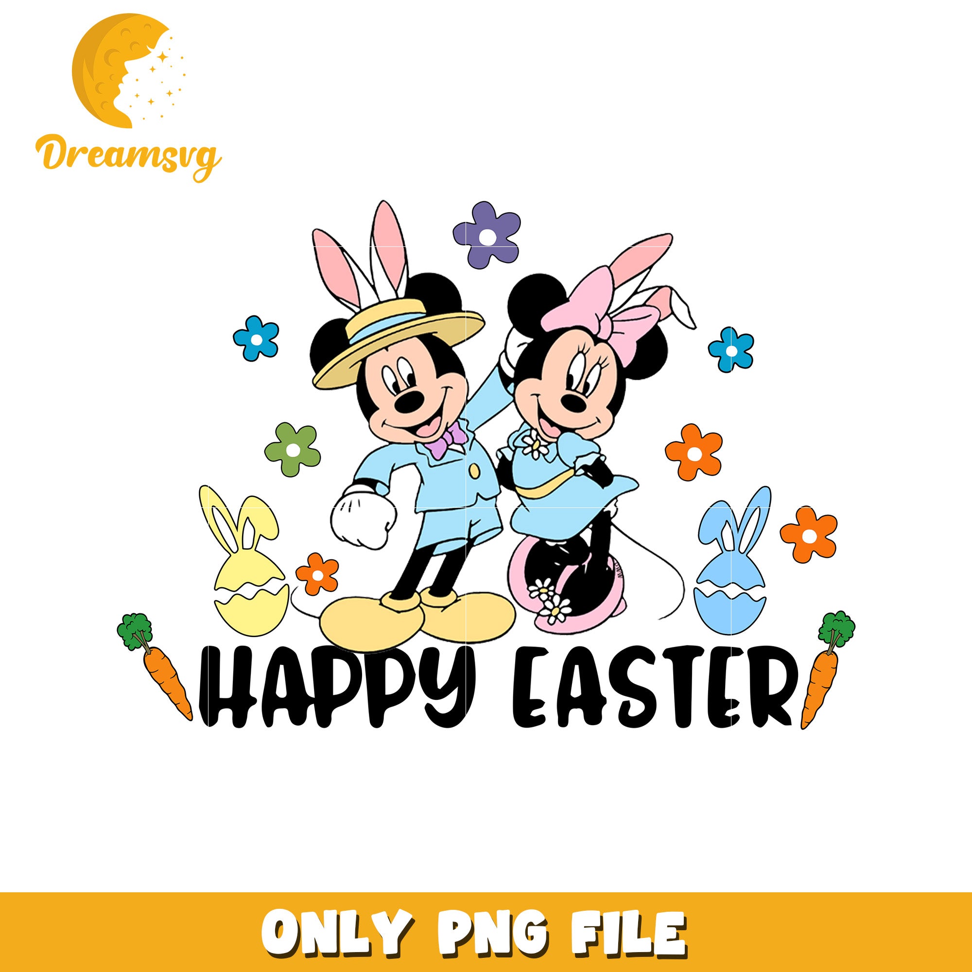 Happy Easter Mickey and Minnie Mouse PNG Design for Kids