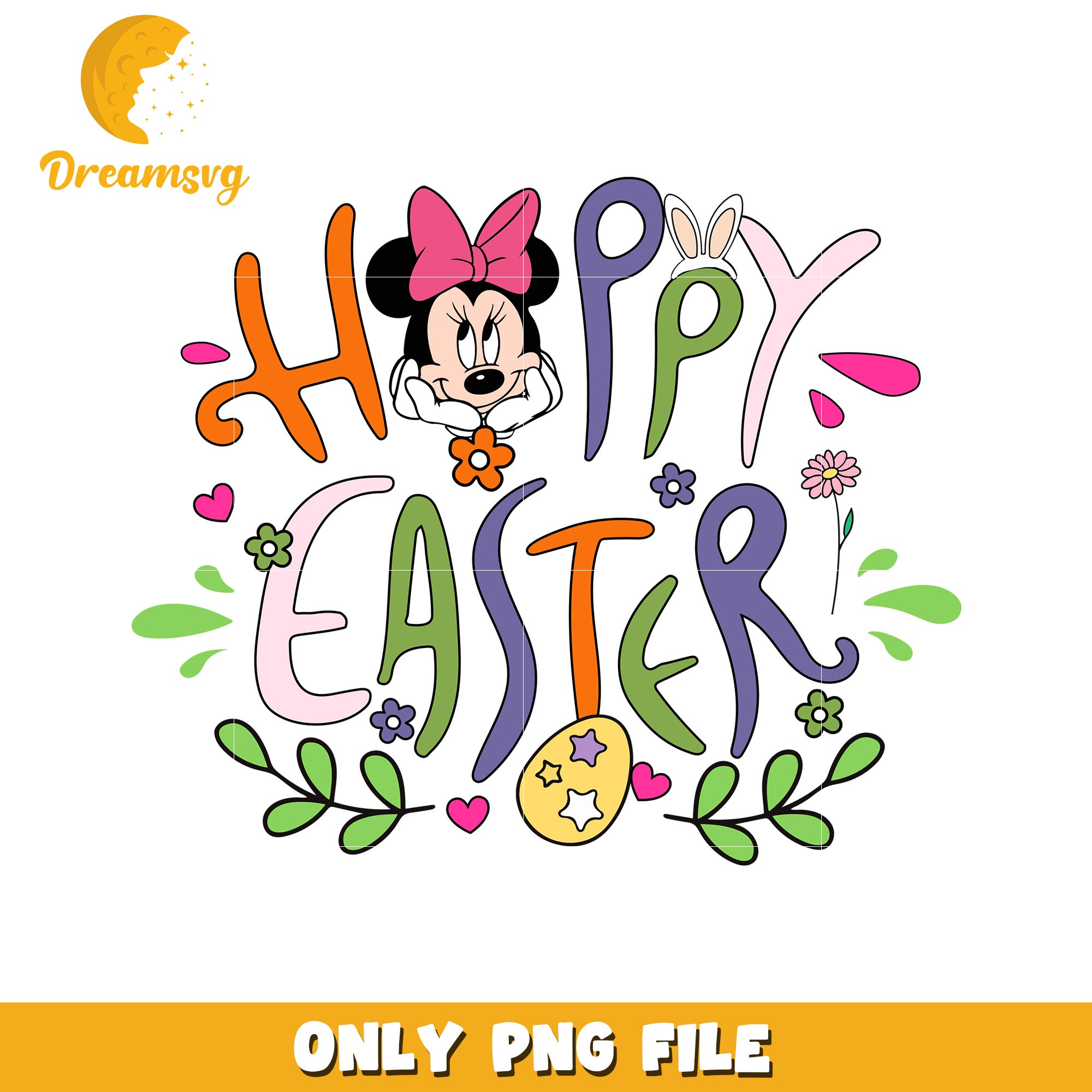 Happy Easter Minnie Mouse Colorful PNG Art Design 2023