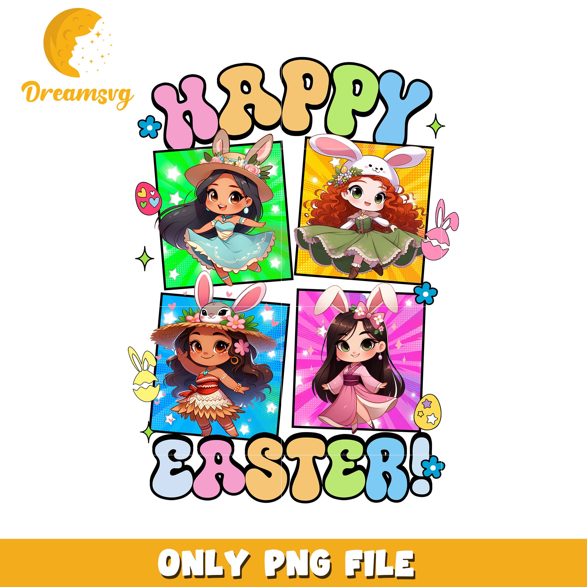 Happy Easter PNG Cute Bunny Girls Graphic Design File