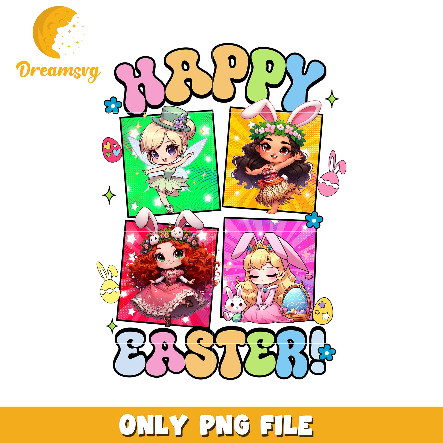 Happy Easter PNG Cute Girls