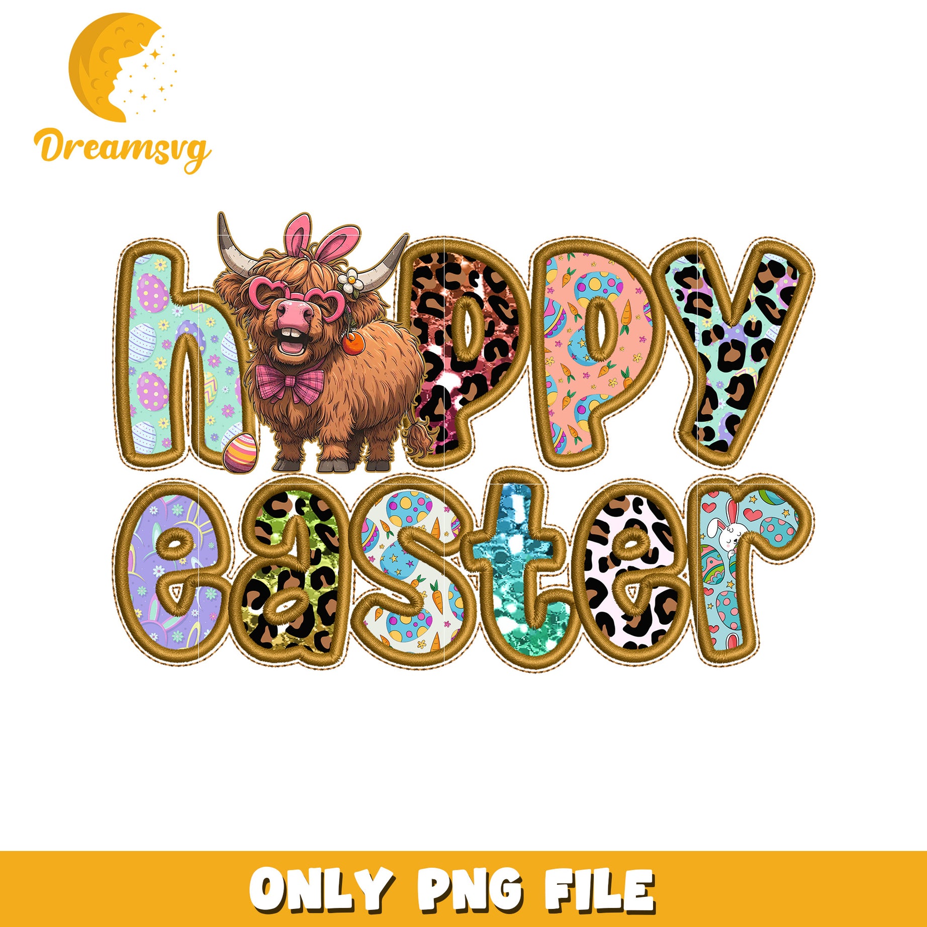 Happy Easter PNG Design Cute Highland Cow Decor File