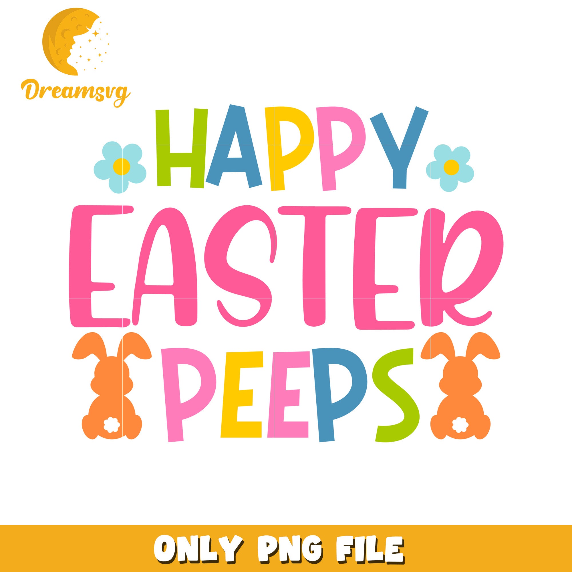 Happy Easter Peeps Colorful PNG Graphic Design for Kids