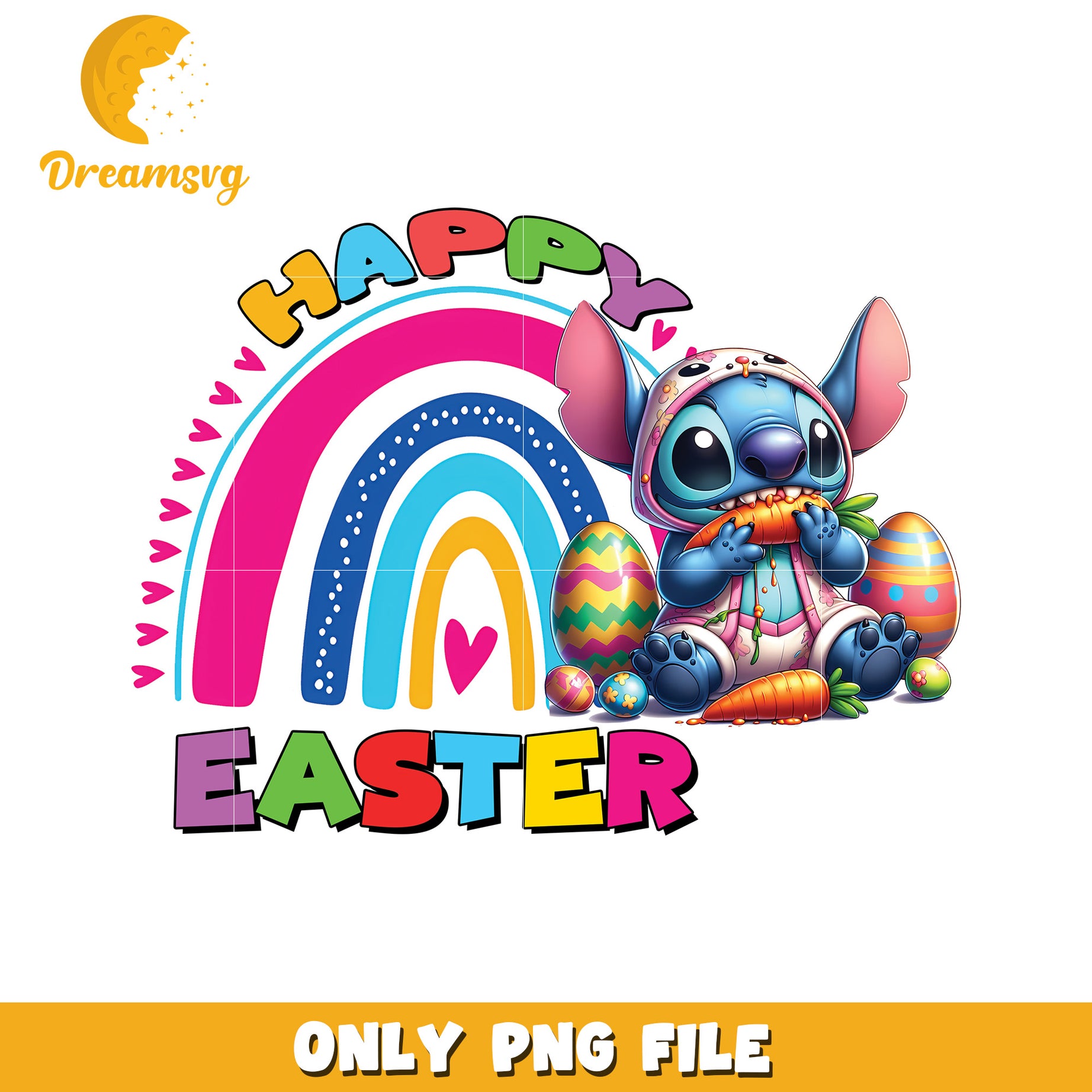 Happy Easter Stitch PNG Cute Bunny Design