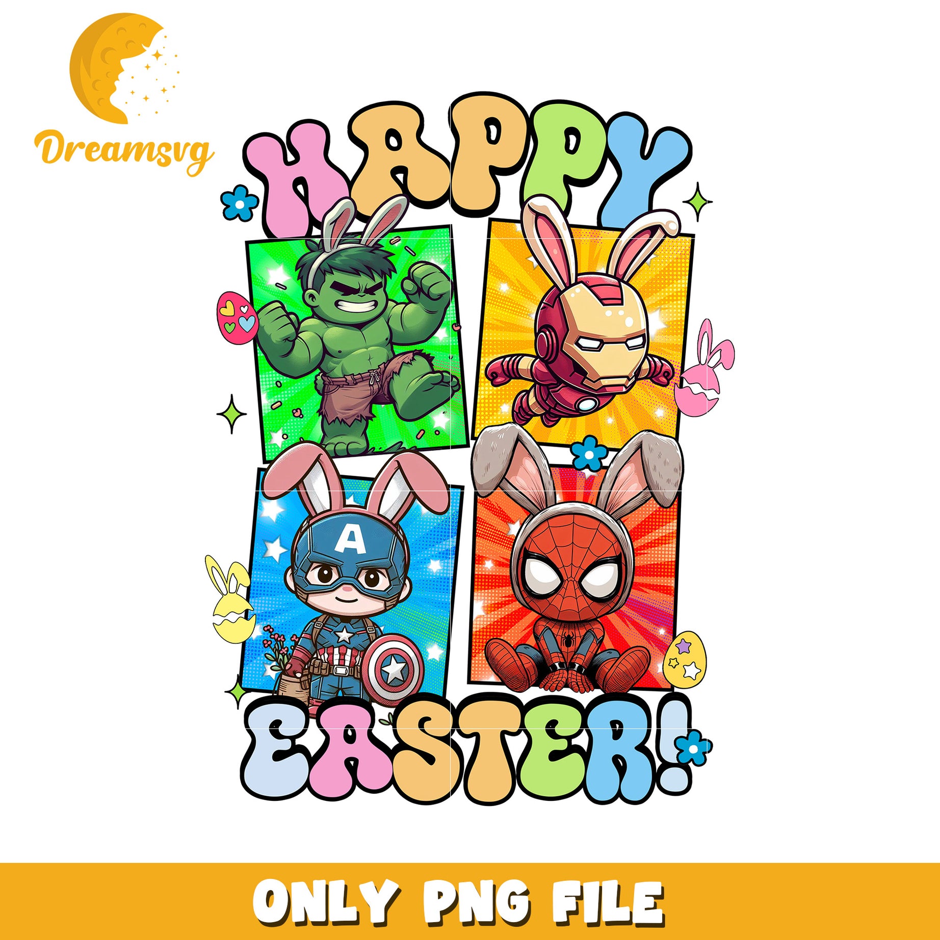 Happy Easter Superhero Bunny PNG Graphic Design File