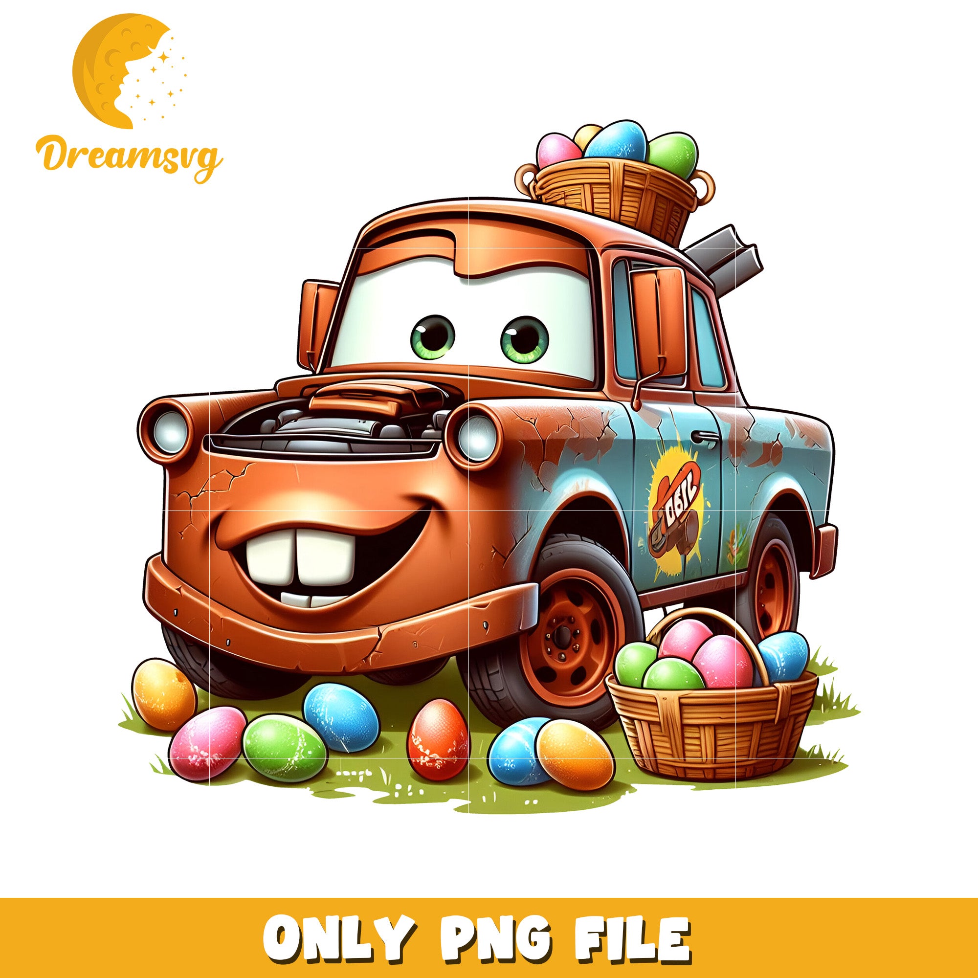 Happy Easter Truck with Colorful Eggs PNG Image File