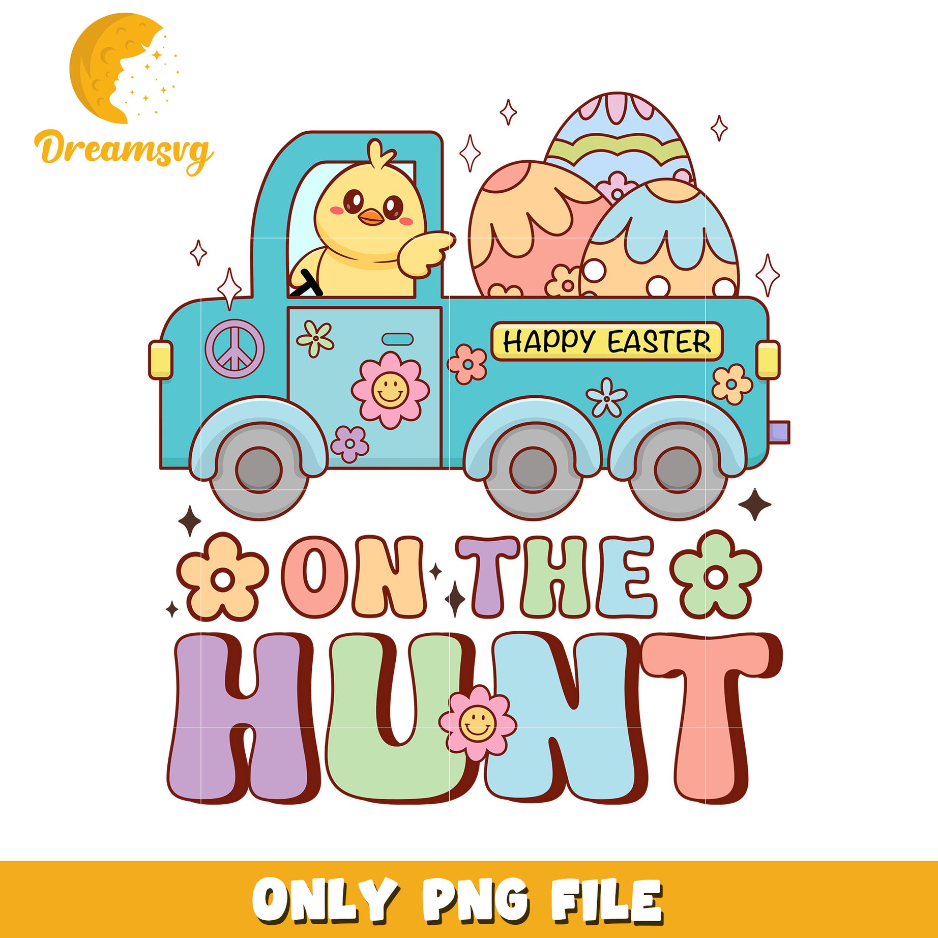 Happy Easter Truck with Eggs PNG for Spring Celebrations