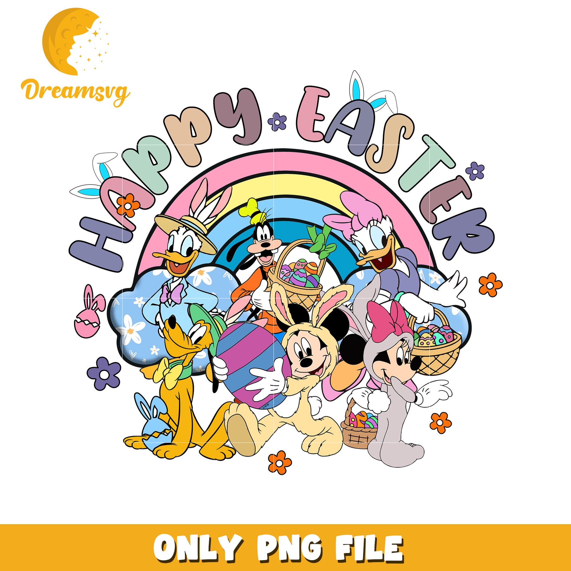 Happy Easter with Disney Characters Colorful PNG Image