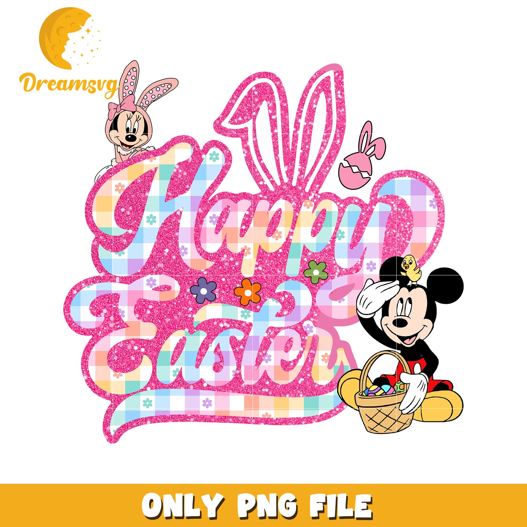 Happy Easter with Mickey and Minnie Bunny PNG Design
