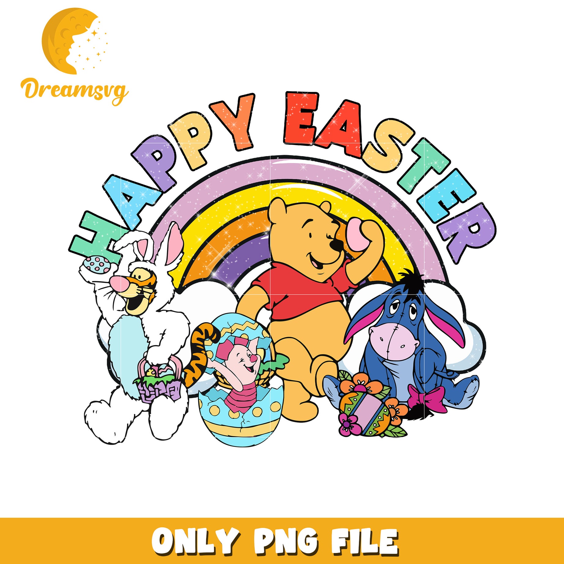 Happy Easter with Winnie the Pooh and Friends PNG Design