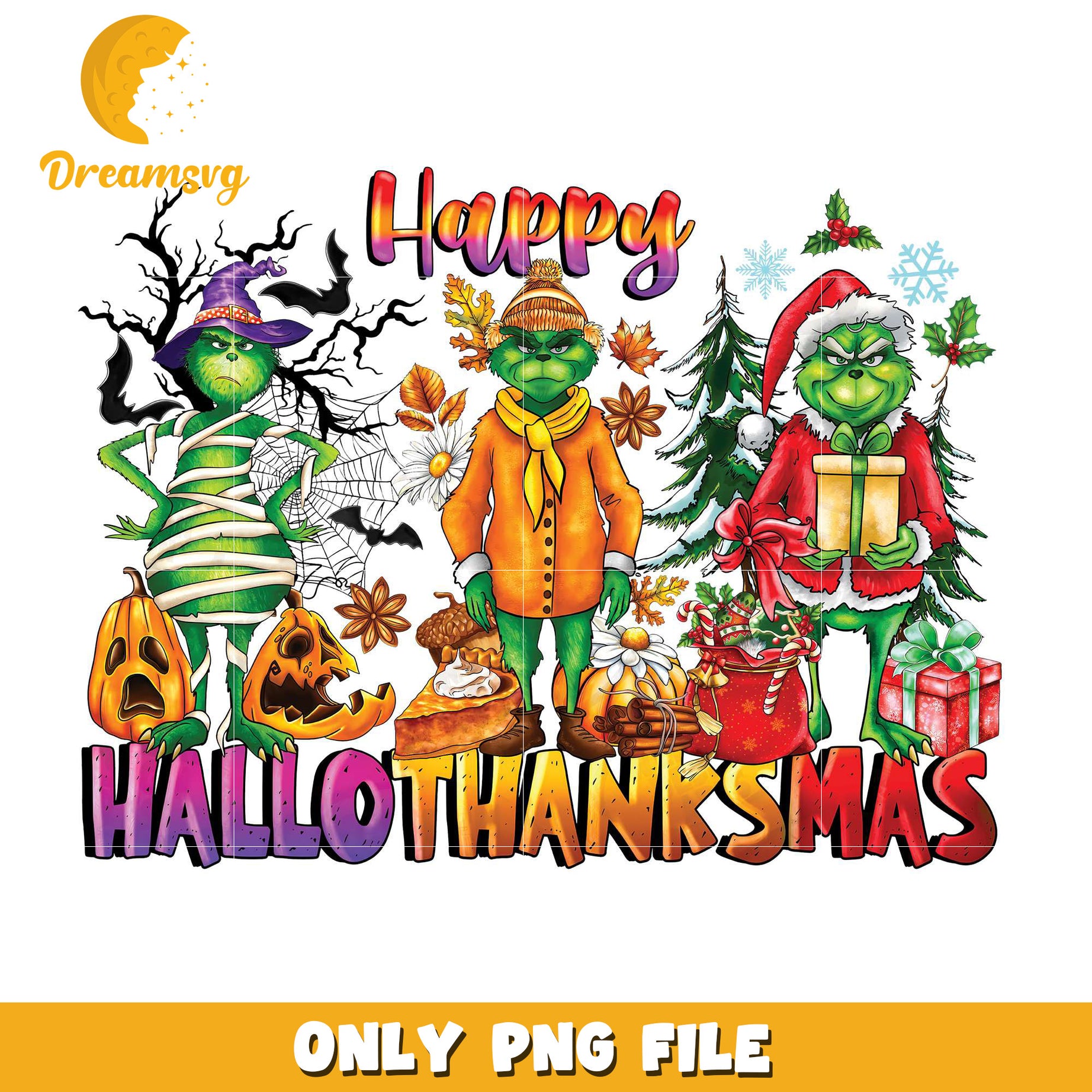 Happy Hallothanksmas Gnomes Grinch png, costumes in halloween​​​​ png, spooky season png