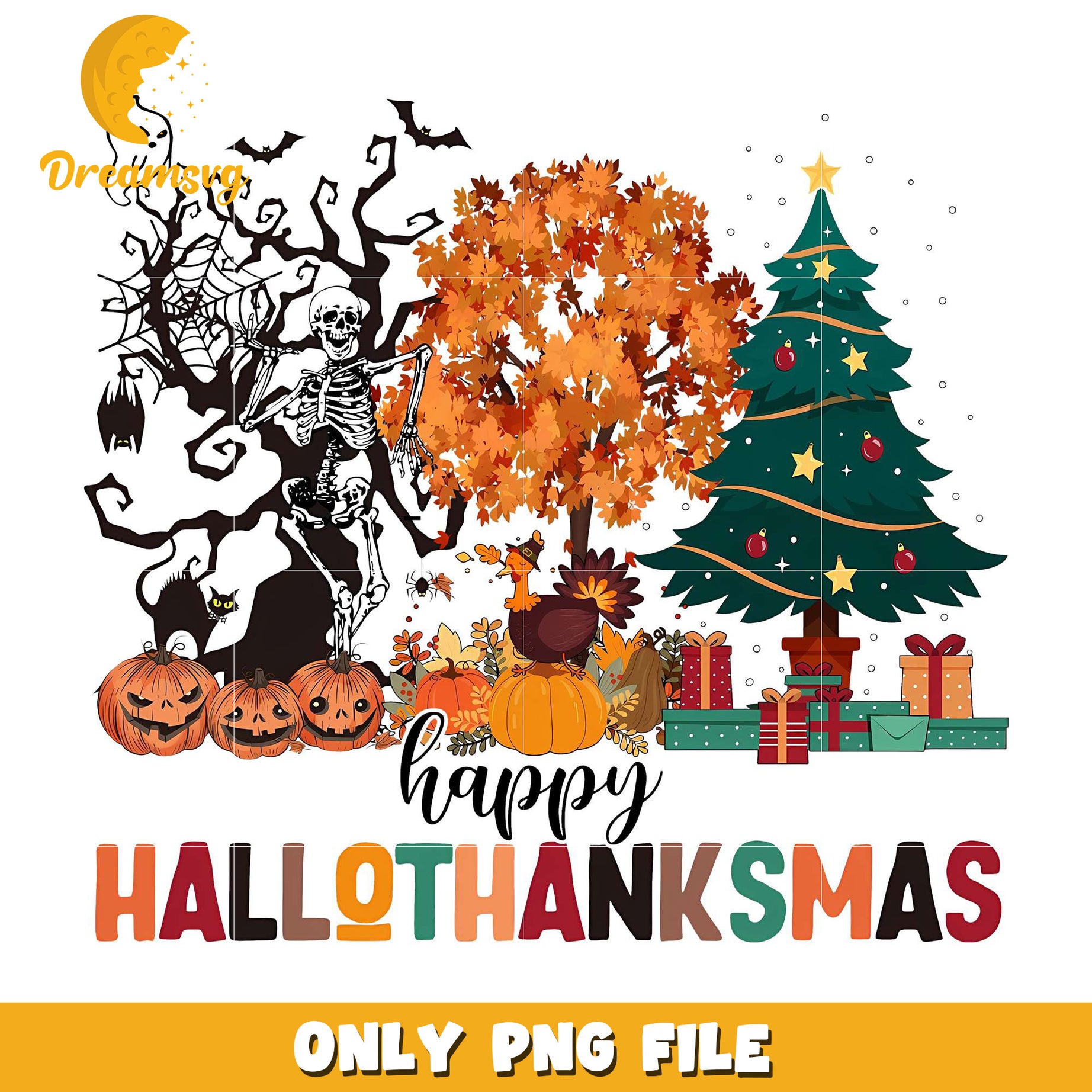 Happy Hallothanksmas Pumpkin Skeleton png, costumes in halloween​​​​ png, spooky season png