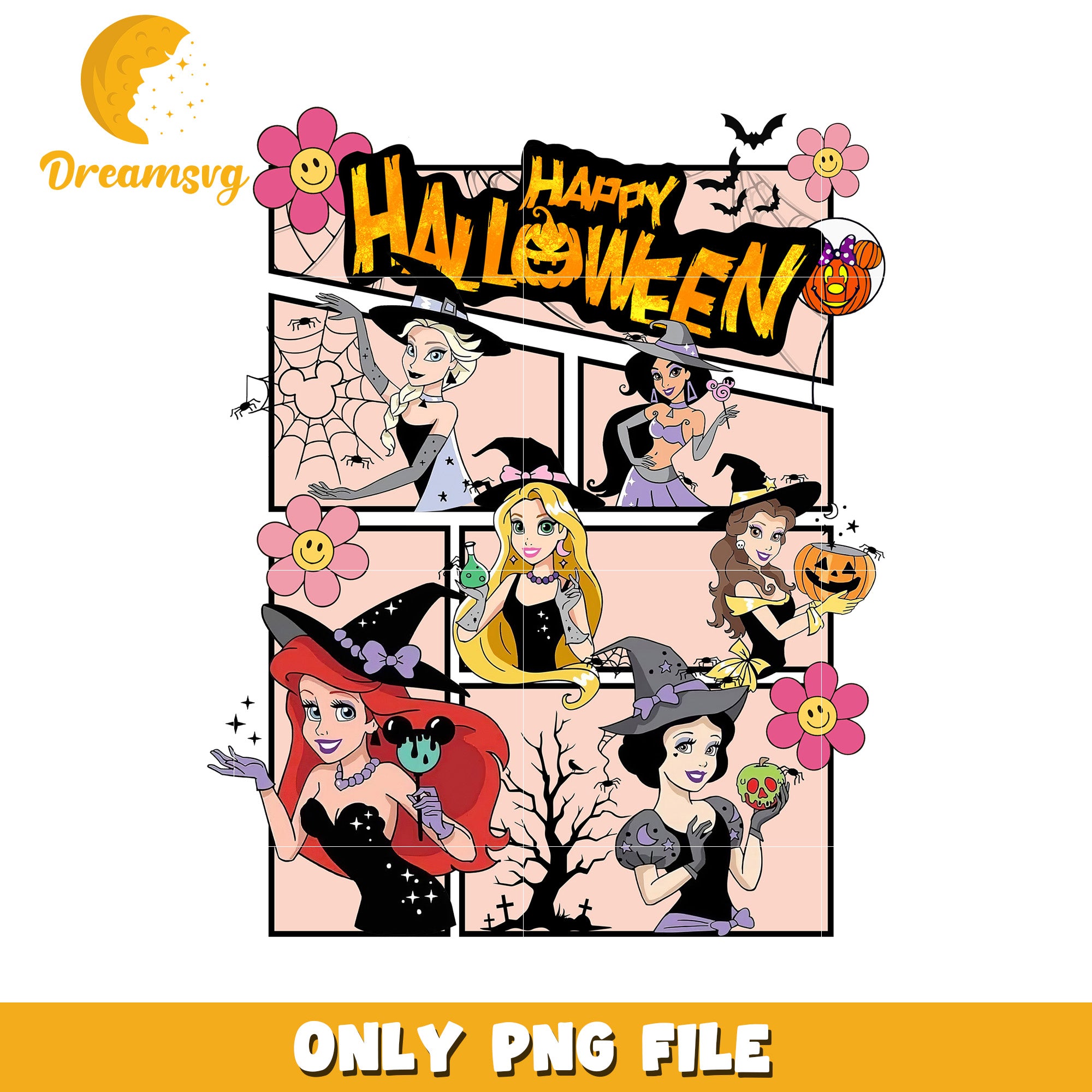 Happy Halloween Princesses PNG File for Celebrations