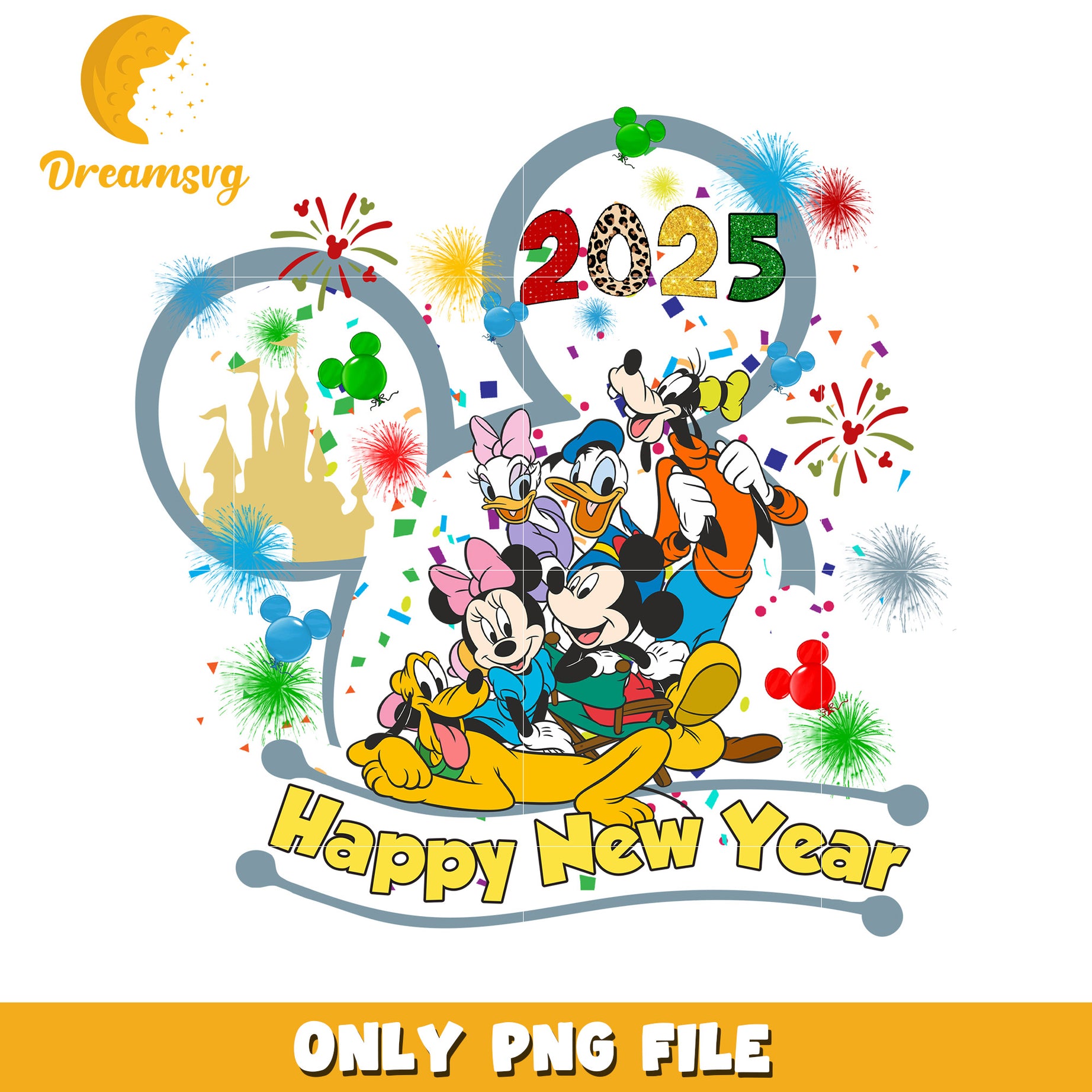 Happy New Year 2025 Disney Characters PNG Design