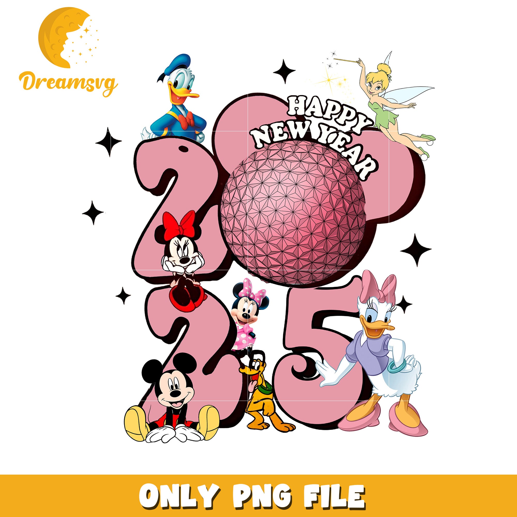 Happy New Year 2025 Disney Characters PNG Design File