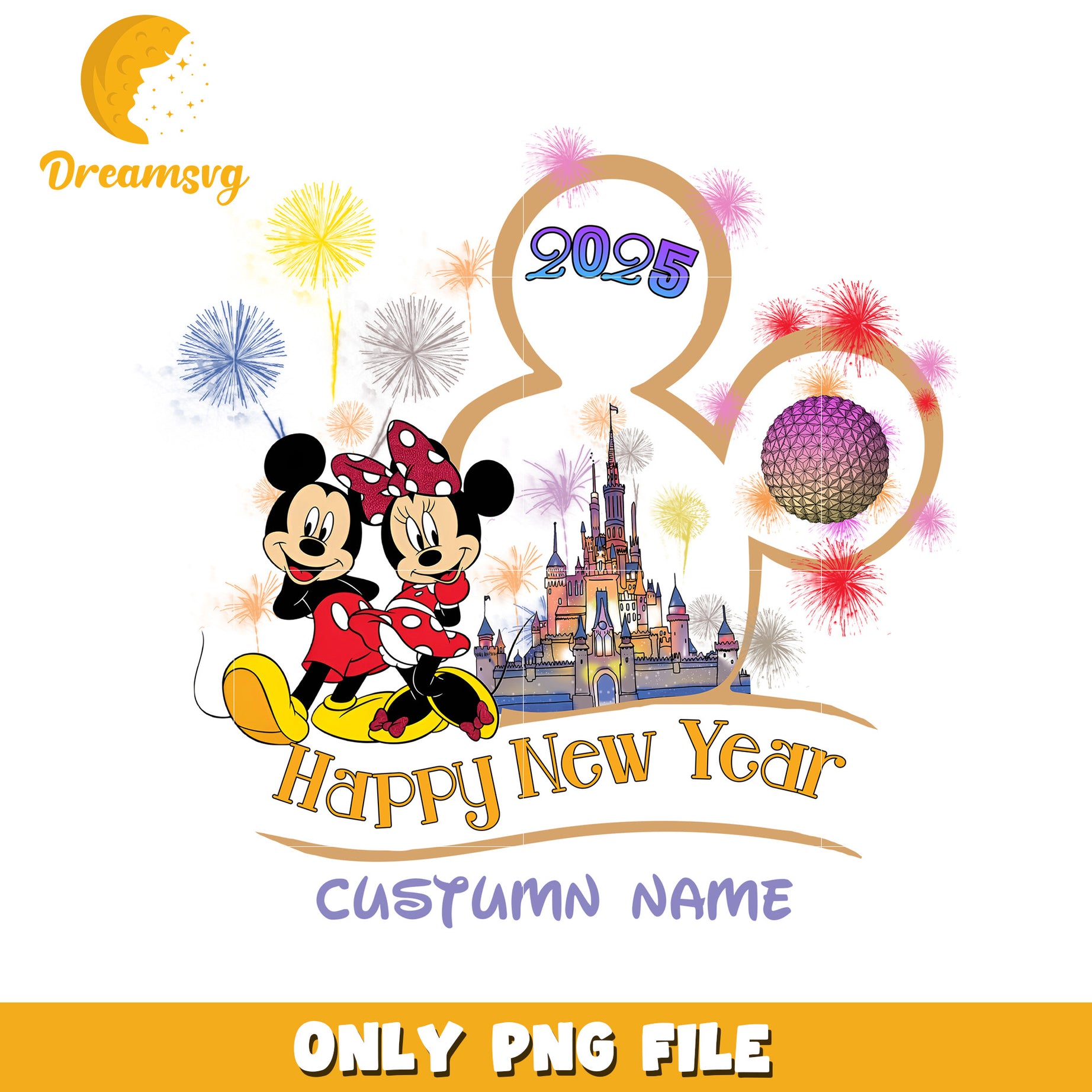 Happy New Year 2025 Mickey Minnie Custom Name PNG File