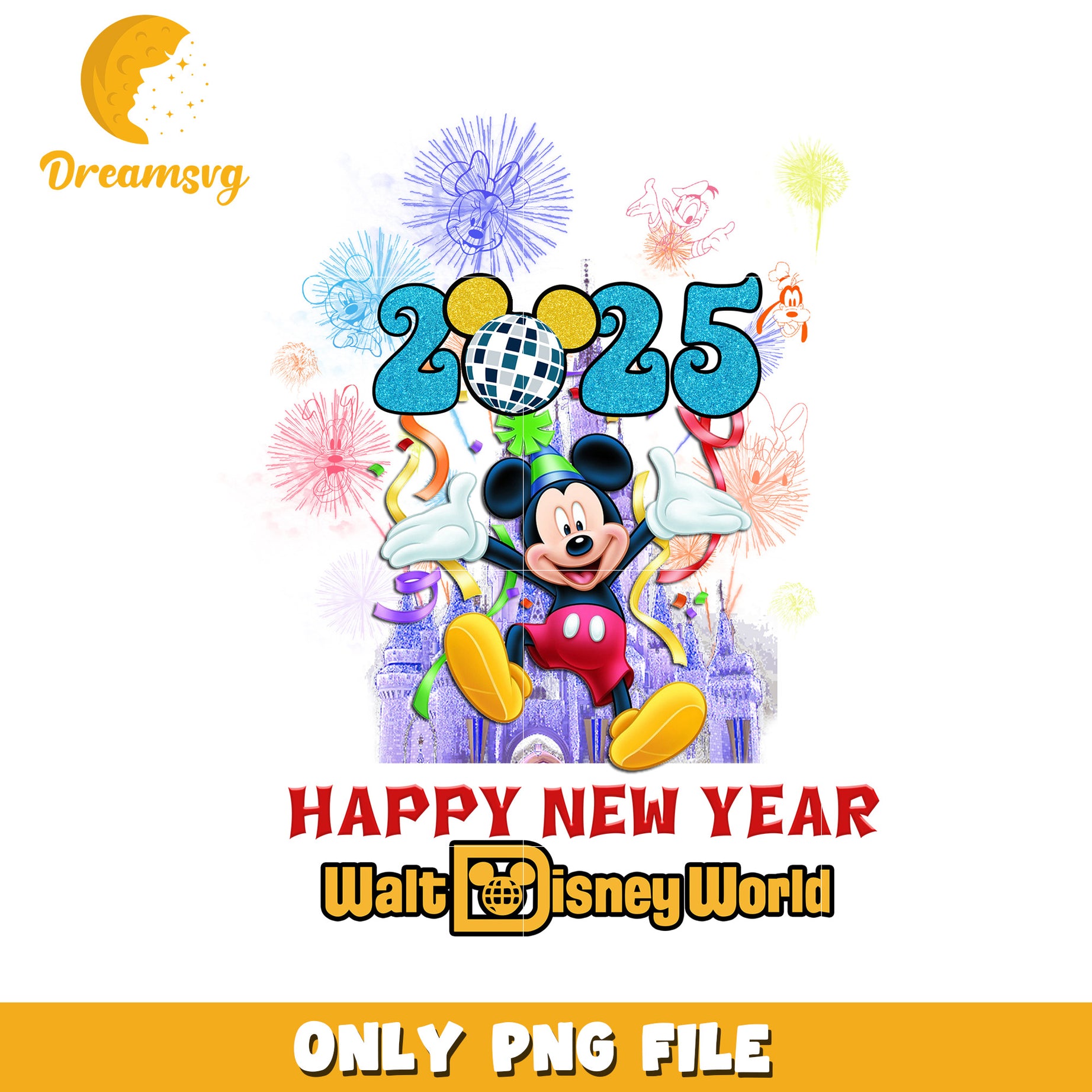 Happy New Year 2025 Mickey Mouse PNG Download Art