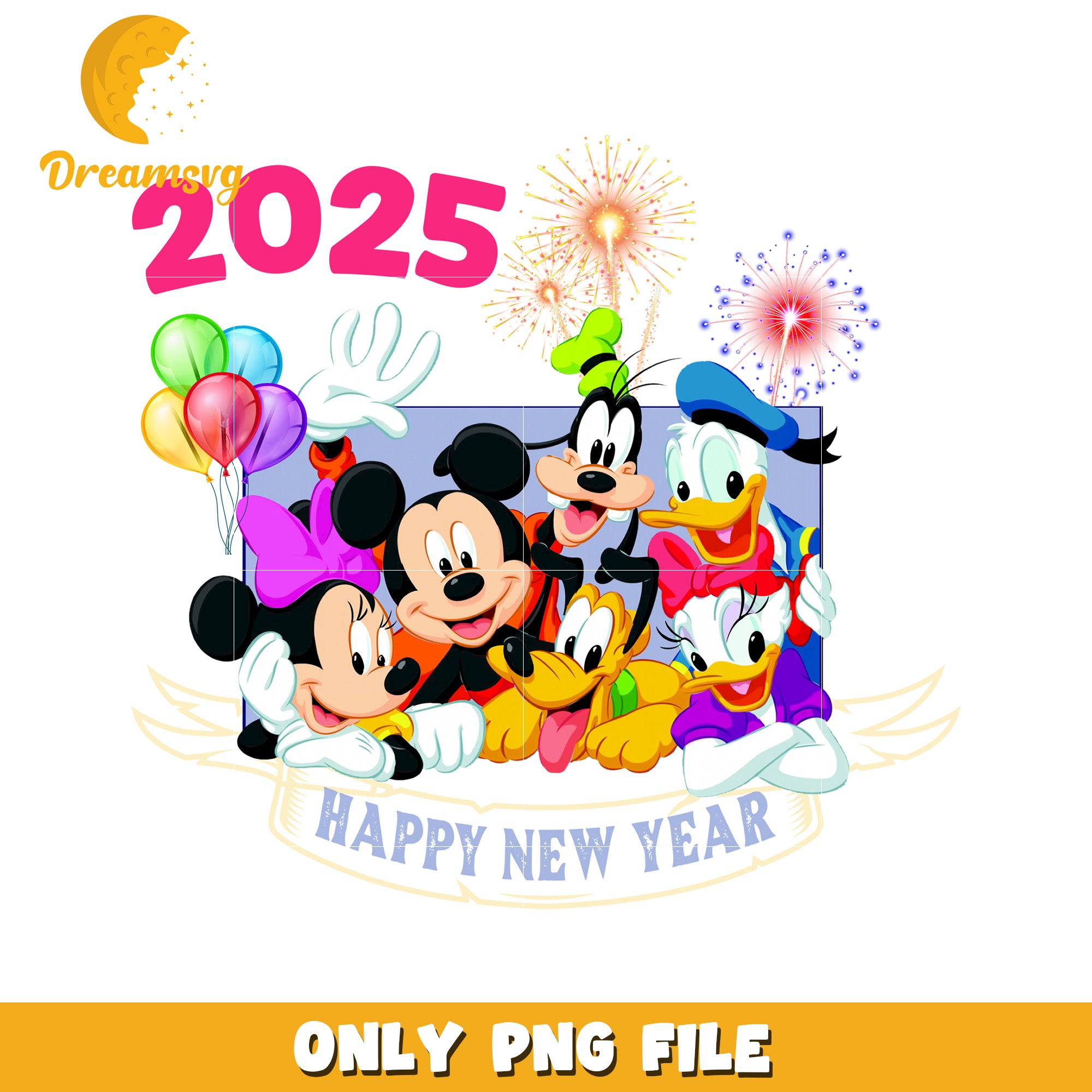 Happy New Year 2025 PNG Image with Disney Characters