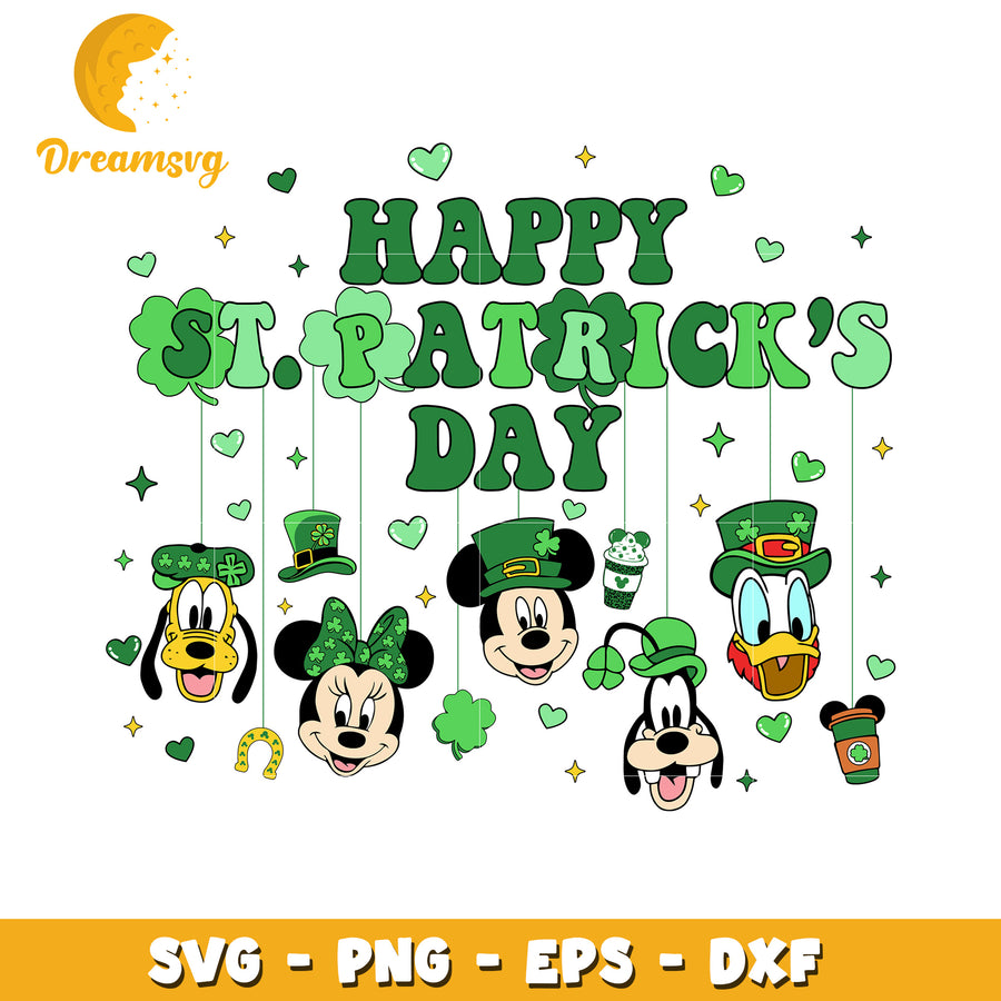 Happy St Patricks Day SVG Design with Mickey Mouse Characters