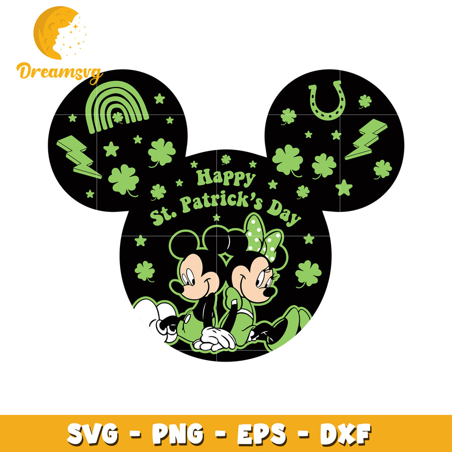 Happy St Patricks Day SVG Design with Mickey and Minnie Mouse