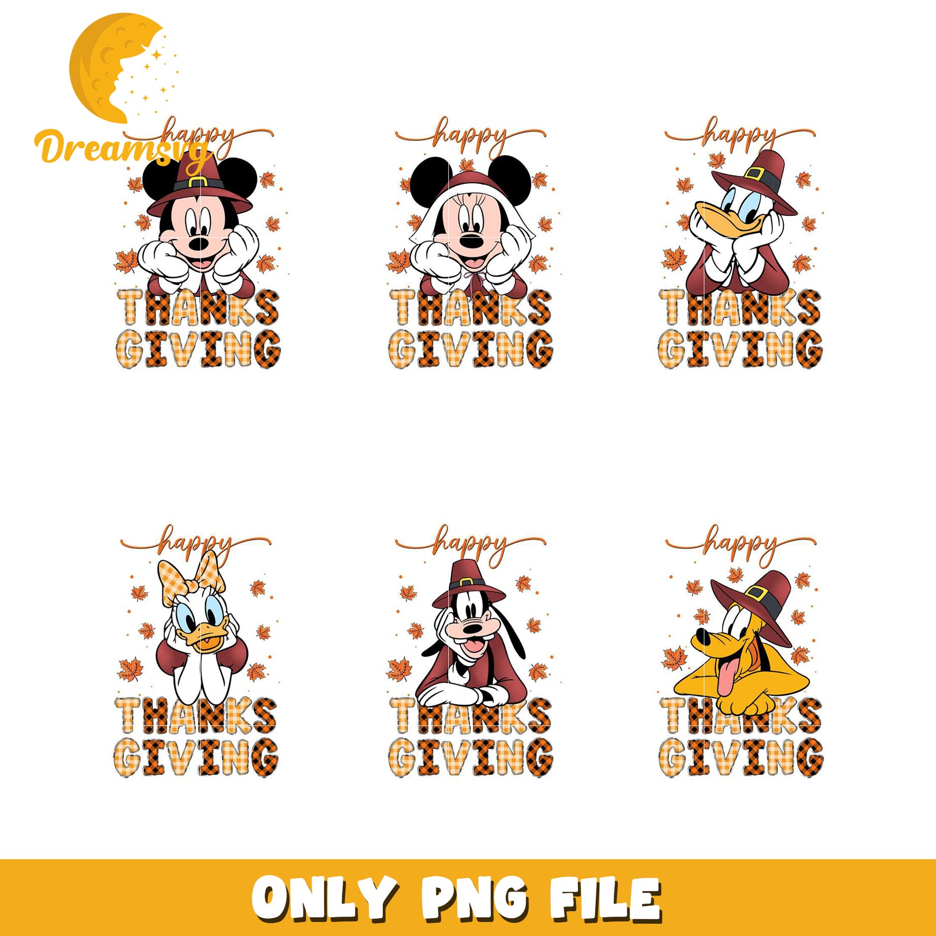 Happy Thanksgiving Bundle PNG with Disney Characters Design