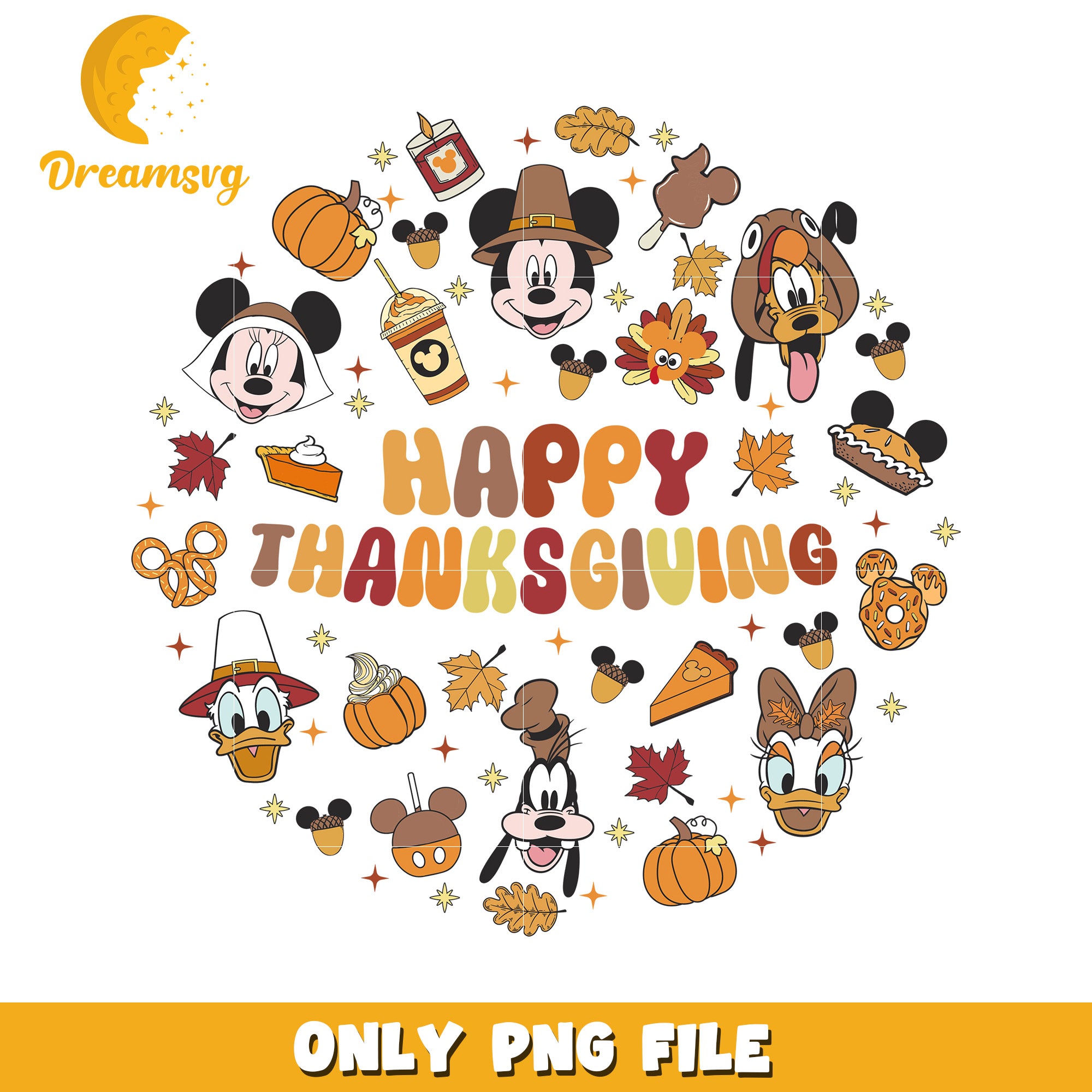 Happy Thanksgiving Disney Characters PNG Design File