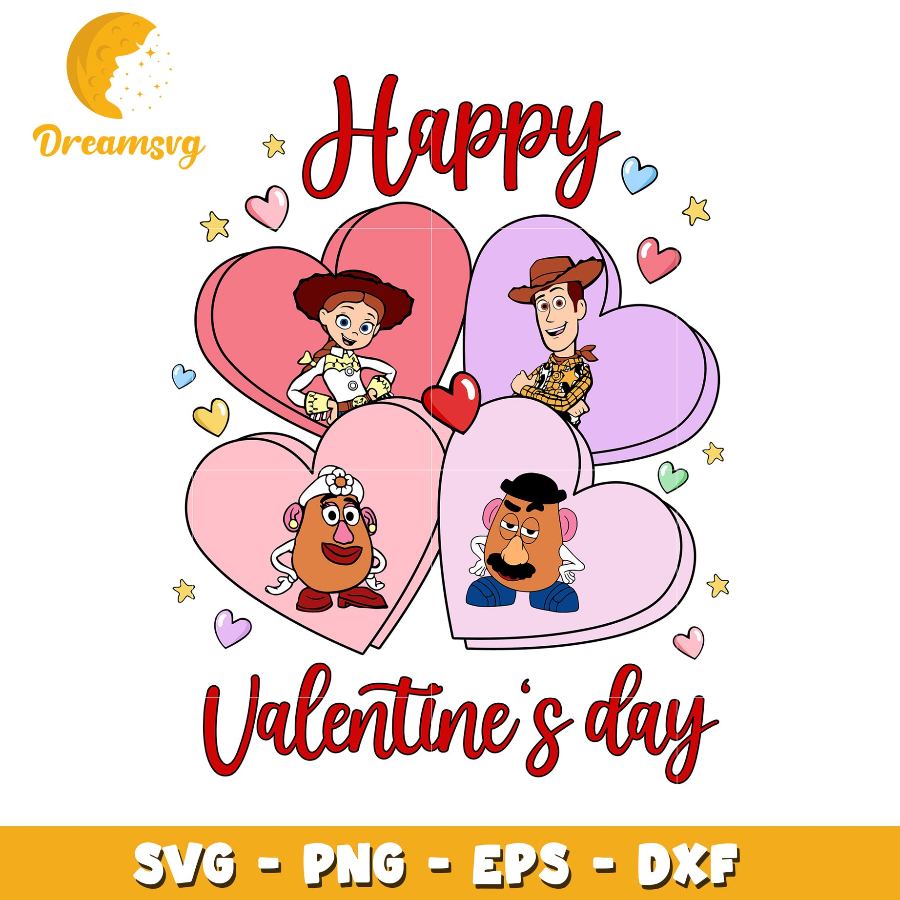 Happy Valentine’s Day SVG Design with Cute Character Hearts