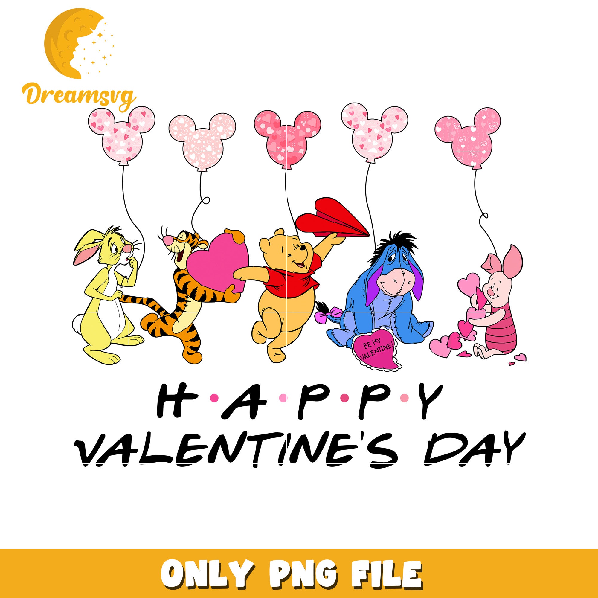 Happy Valentine's Day Winnie the Pooh Fun PNG Design