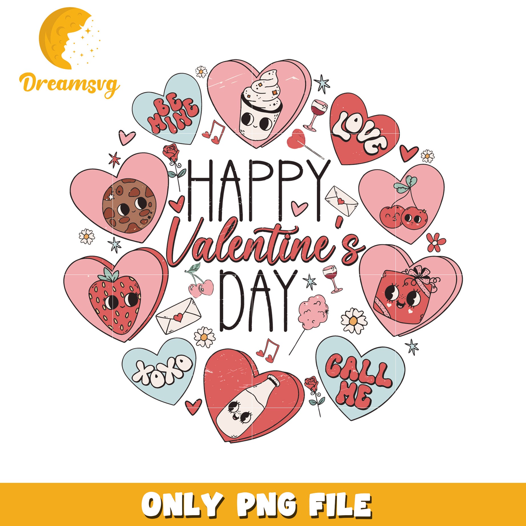 Happy Valentines Day Cute Heart Design PNG File