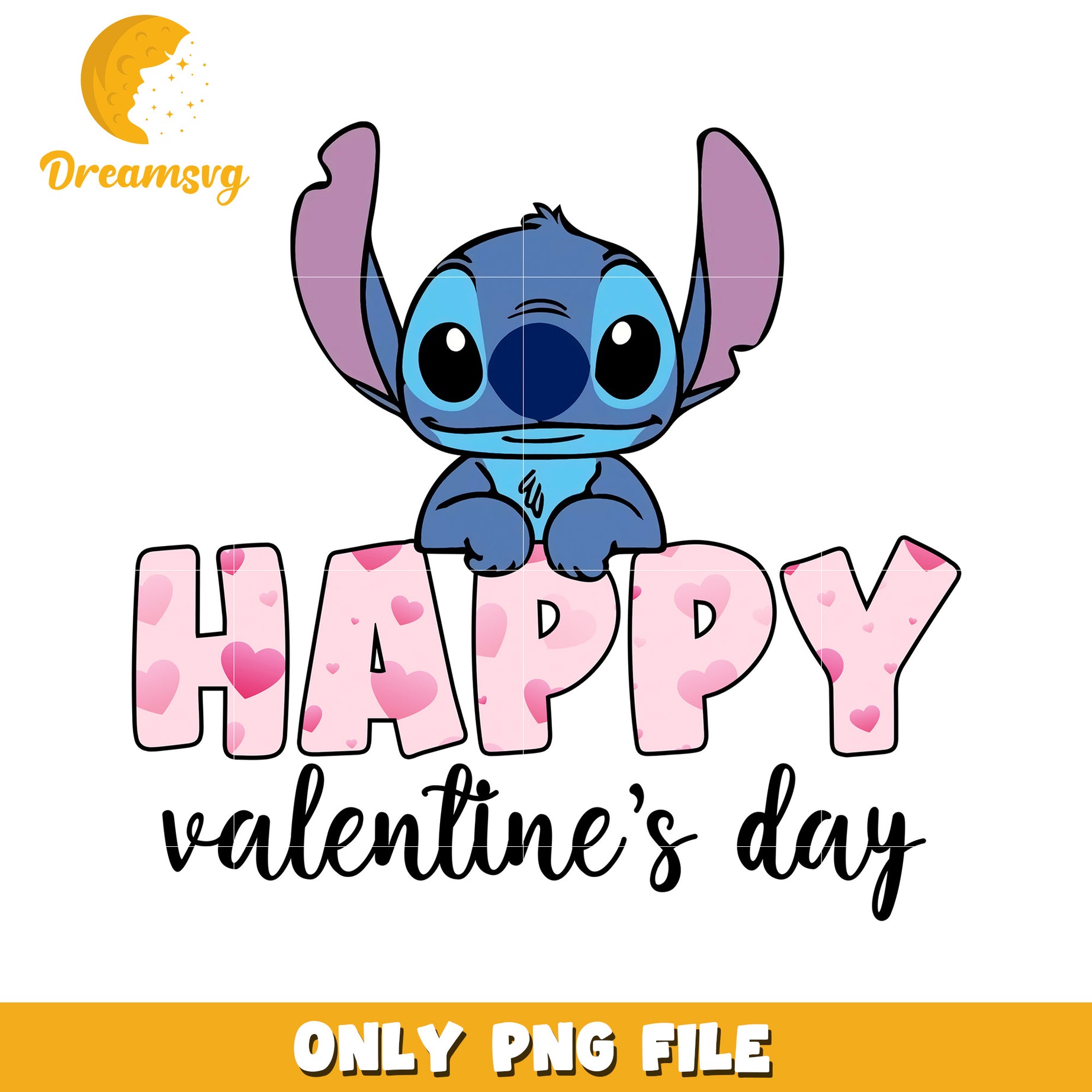 Happy Valentines Day Cute Stitch PNG File for Gifts