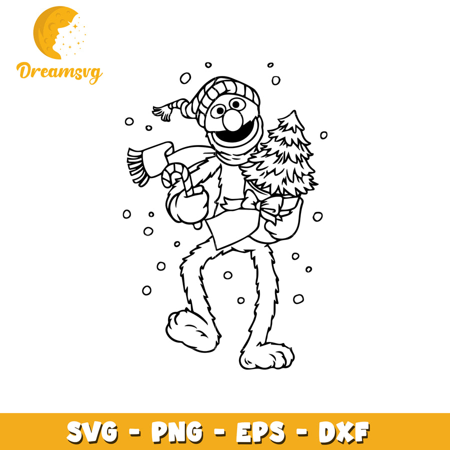Happy Winter SVG Coloring Page Featuring a Playful Character