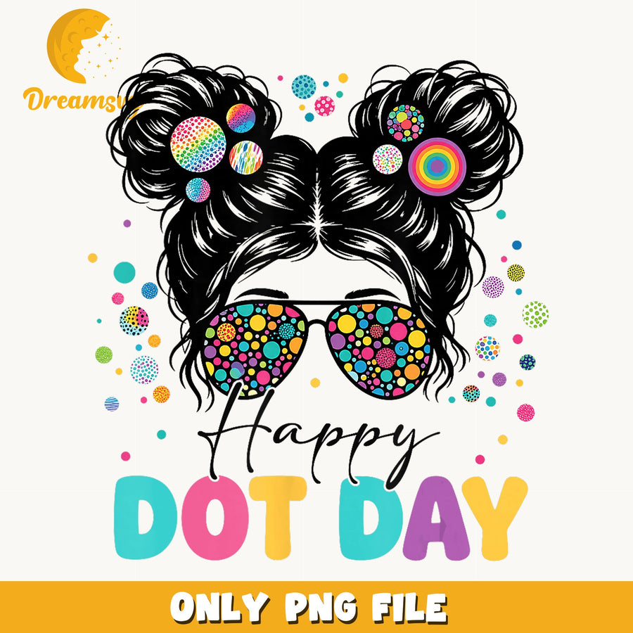 Happy Dot Day Messy Bun Girl PNG, Colorful Dots, Teacher PNG