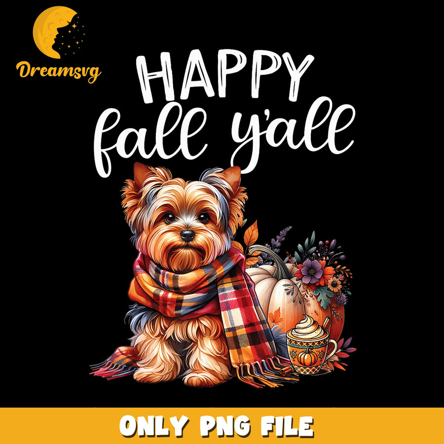Happy Fall Y'all Yorkie Dog Scarf Pumpkin PNG, Autumn Dog, Fall PNG