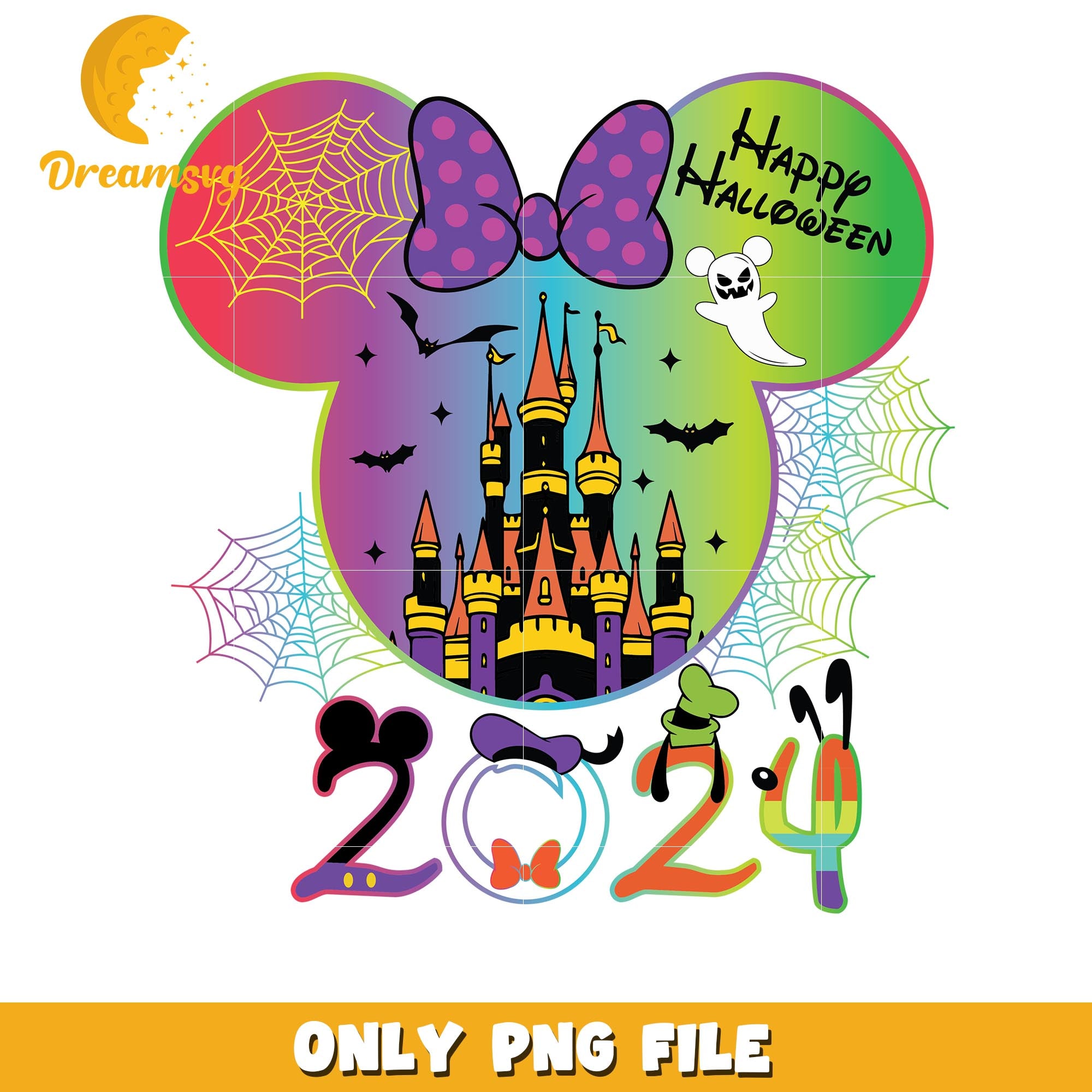 Happy Halloween Minnie Disneyland 2024, Disney friends halloween vibes png