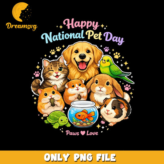 Happy National Pet Day PNG, Cute Animals Dog Cat, Paws Love PNG